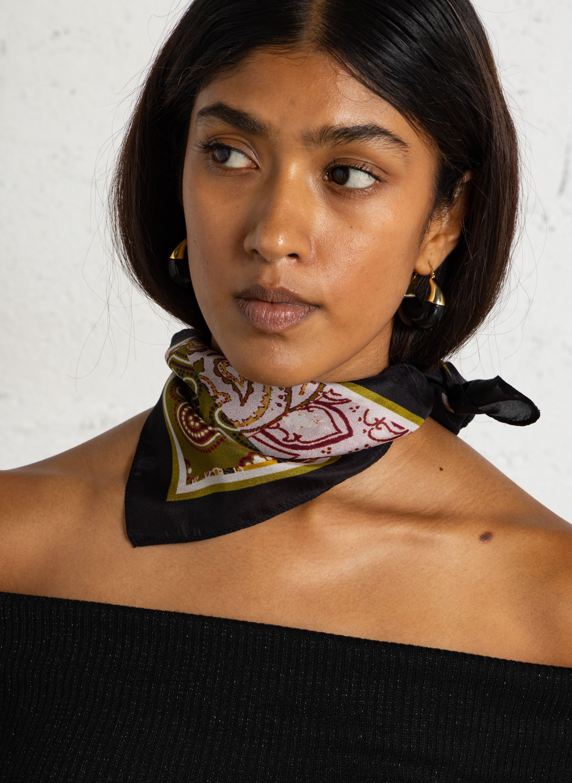 Foulard carré imprimé en soie FEEKA Vert