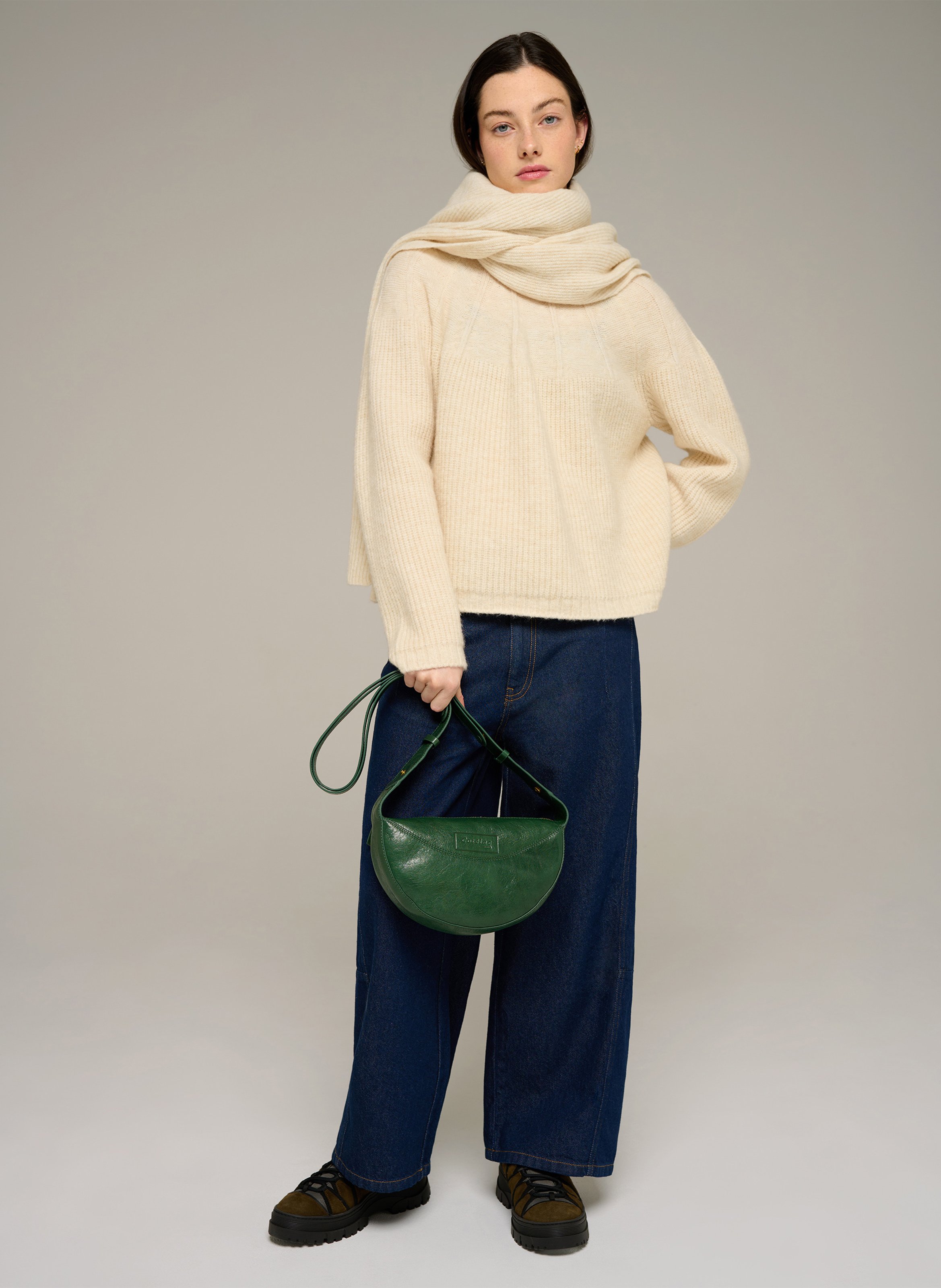 Loose-fit ribbed-knit sweater with round neck COTELAC ACOTE Beige