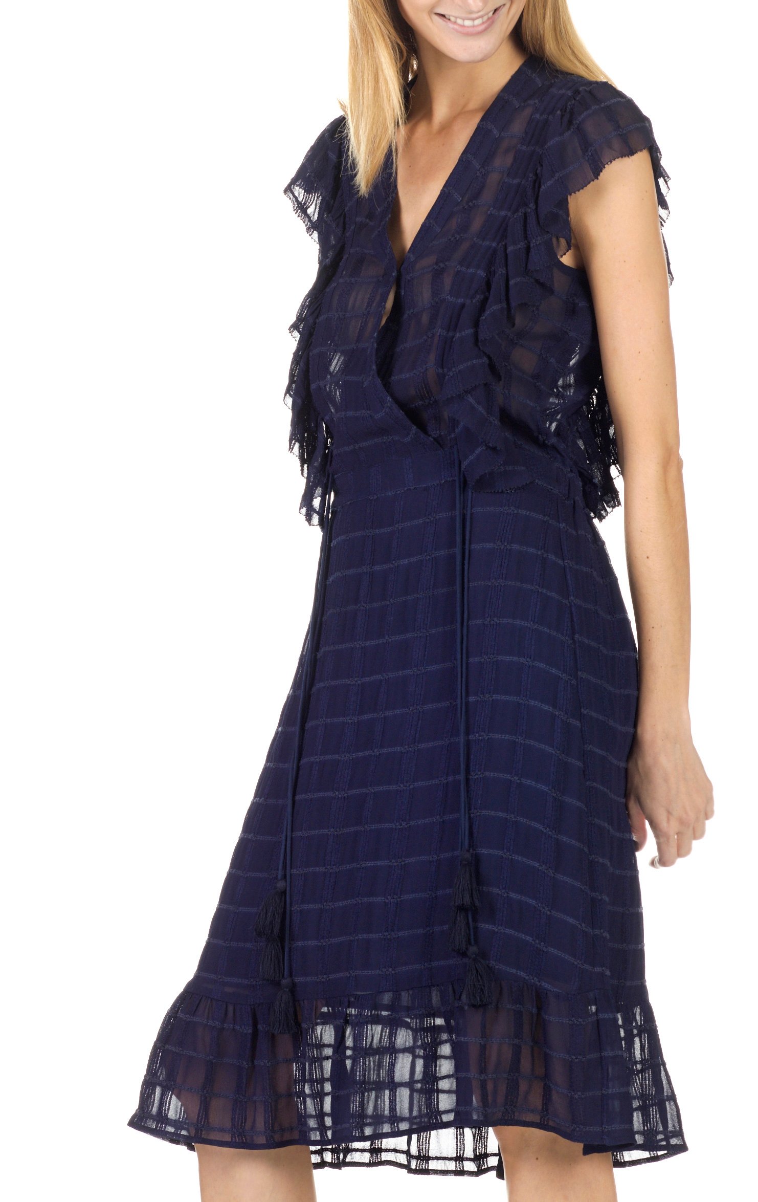 Robe portefeuille midi à volants Qat SWILDENS Bleu