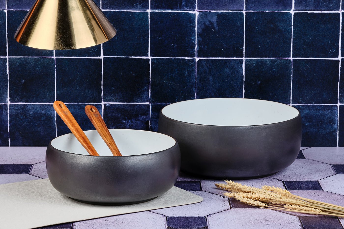 Gourmet salad bowl ø25cm and ø29.5cm - 2 pieces - onyx BJORN Black