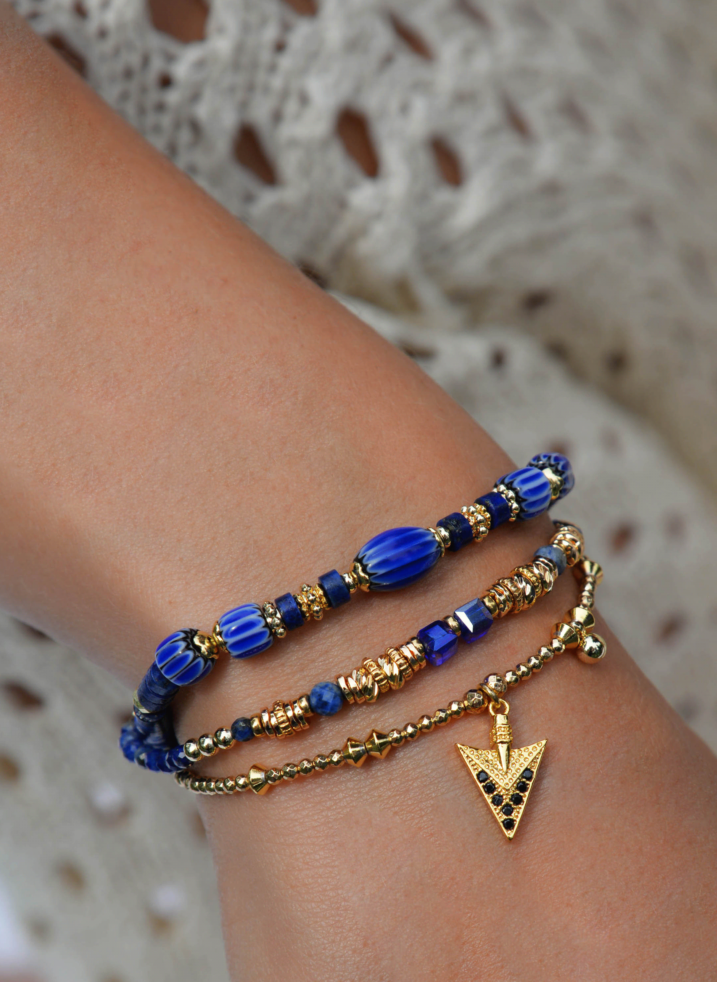 Adjustable multilayer bracelet with beads HIPANEMA Blue