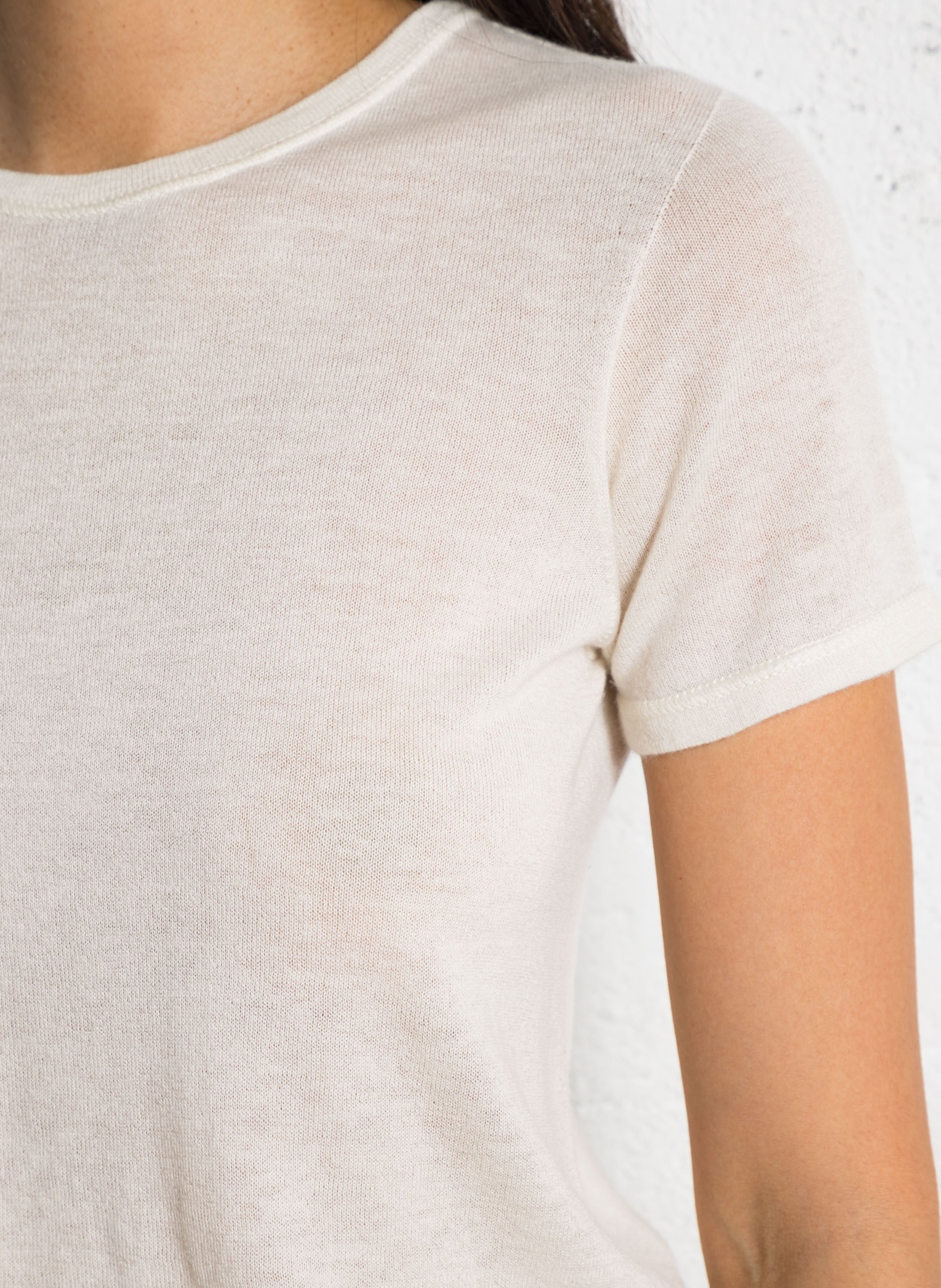 Pull manches courtes en cachemire MAJESTIC FILATURES Beige