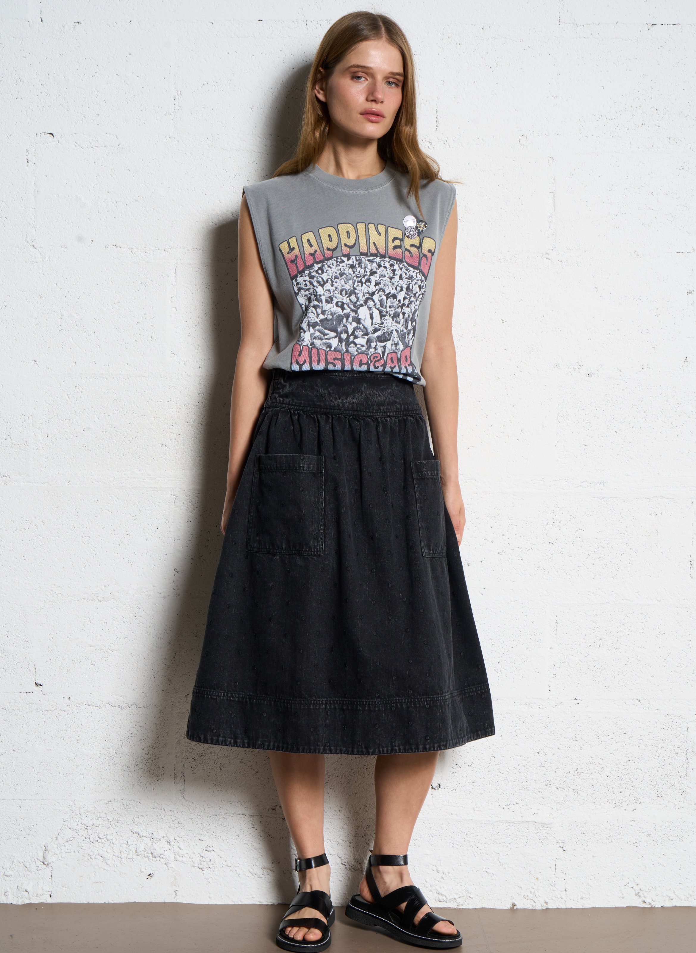 Straight-cut printed cotton T-shirt NEWTONE Grey