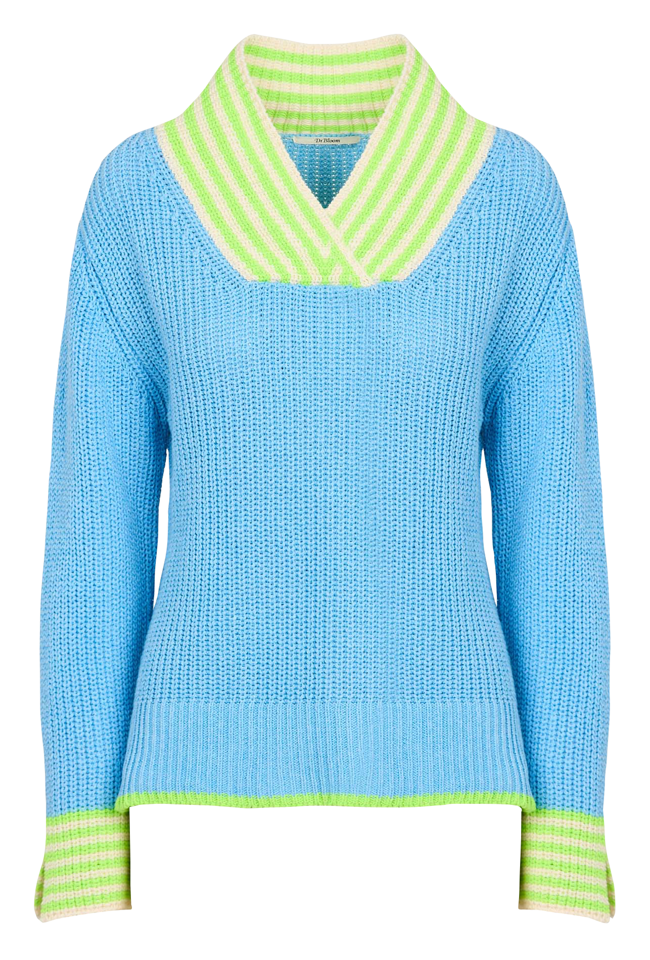 Pull droit col V en coton mélangé DR BLOOM Bleu