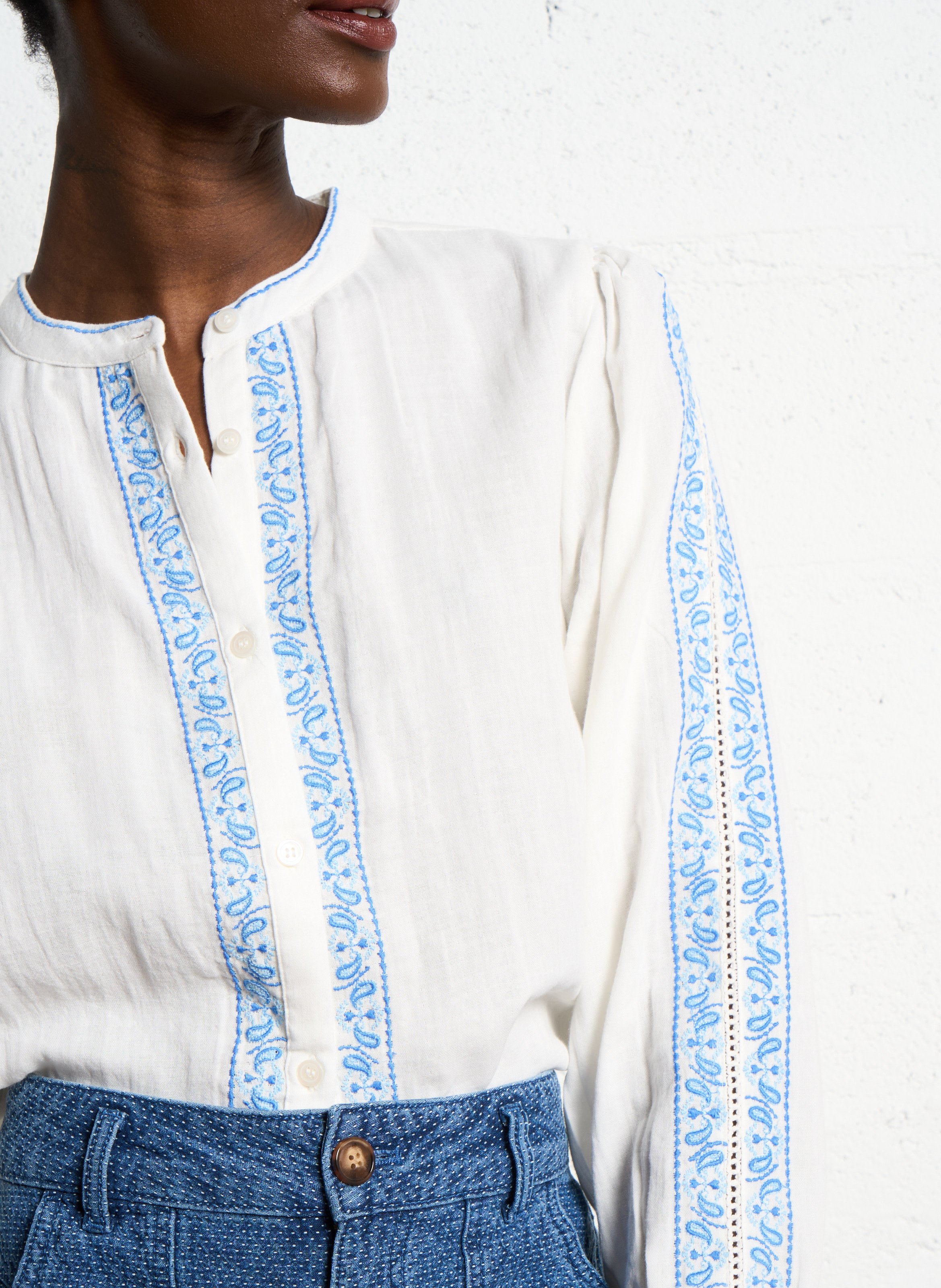 High-waisted cotton-blend canvas jeans LA PETITE ETOILE White