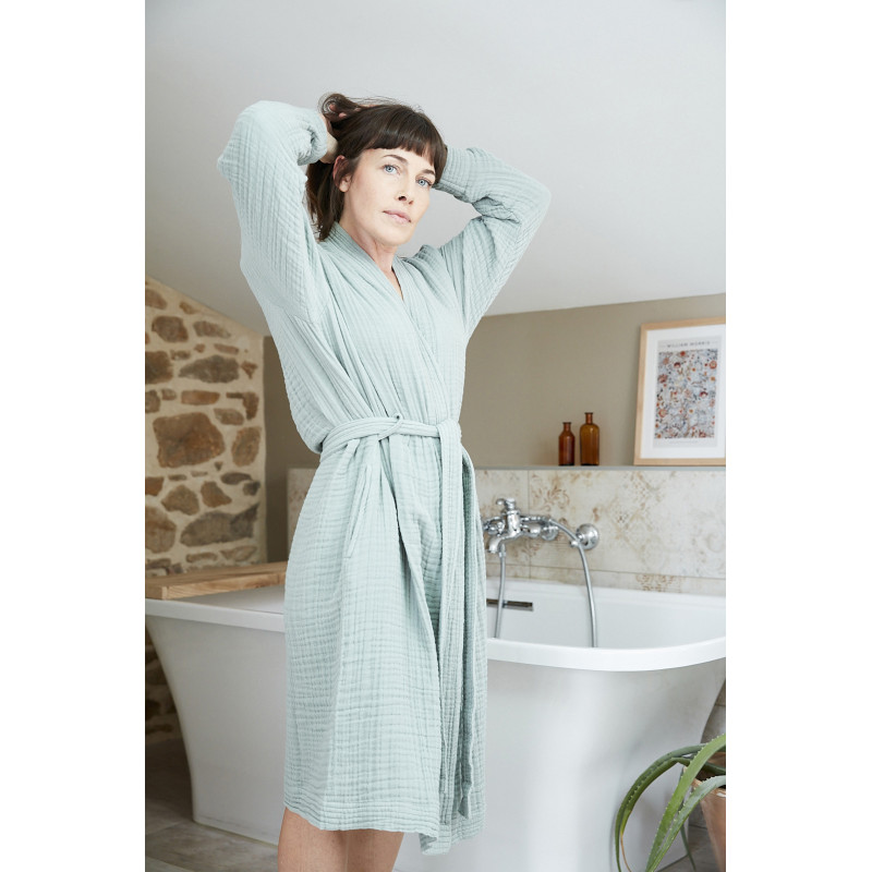 Peignoir kimono mixte gaze de coton unie gaïa L'EFFET PAPILLON Bleu