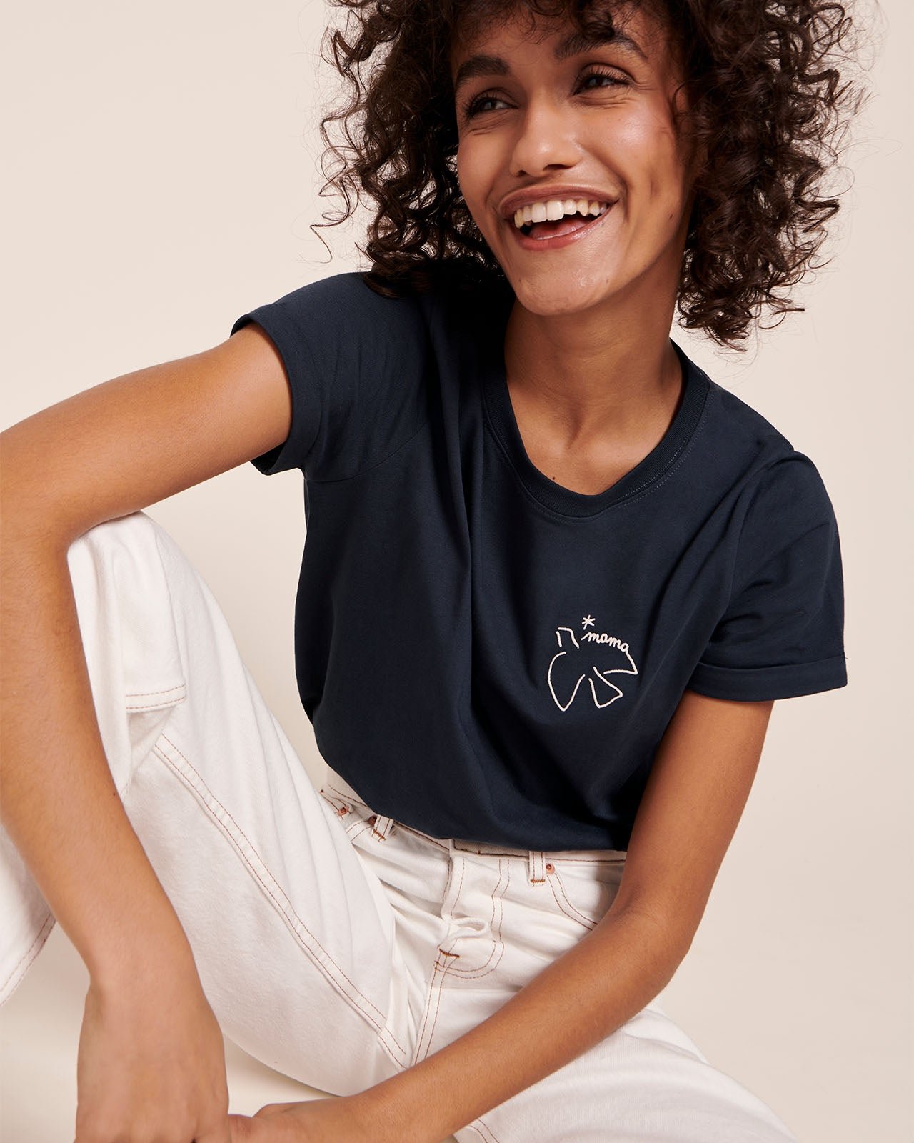 The embroidered mama bird organic cotton t-shirt EMOI EMOI Blue