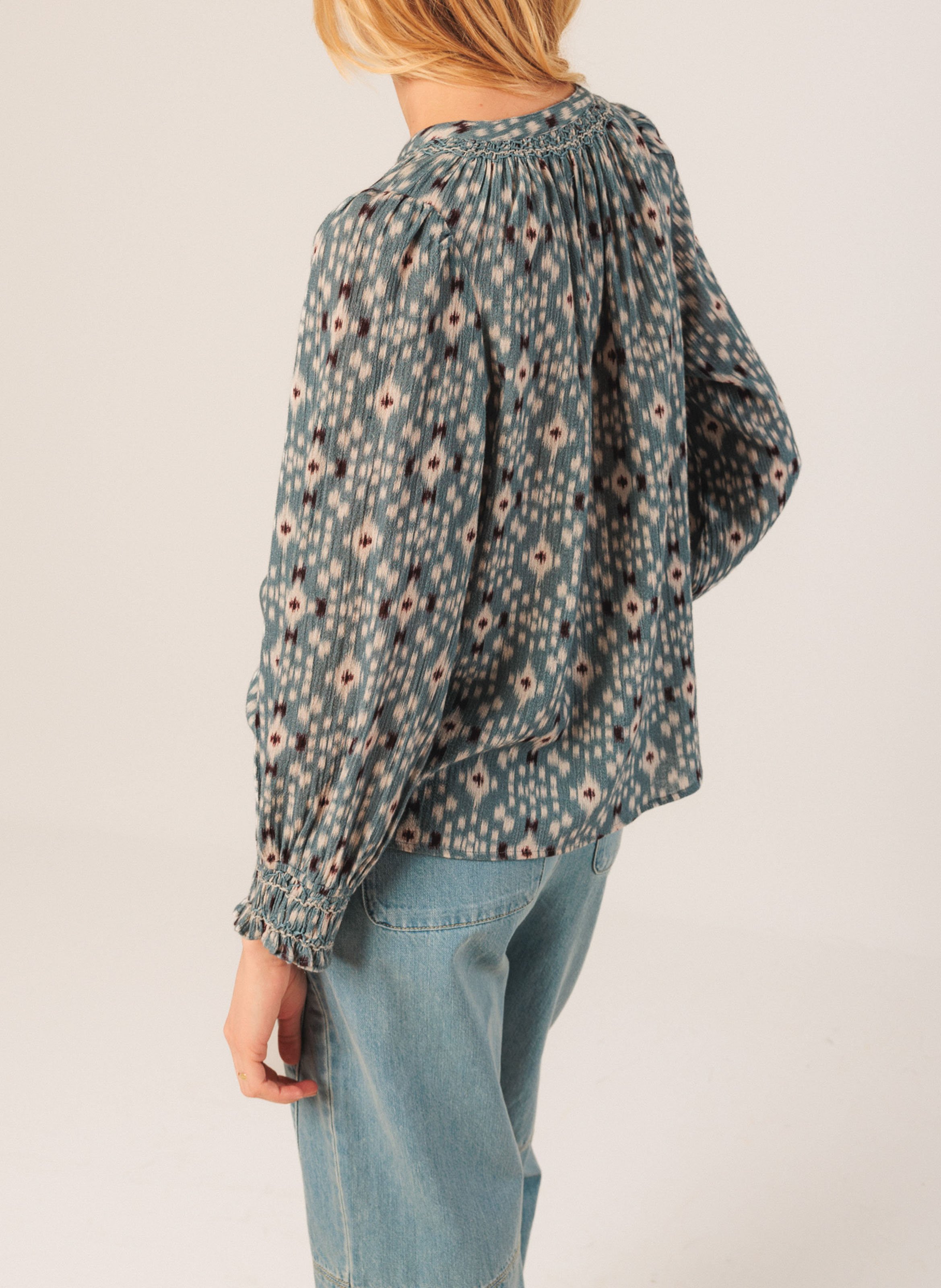 Loose-fit organic cotton shirt with mandarin collar INDI & COLD Blue