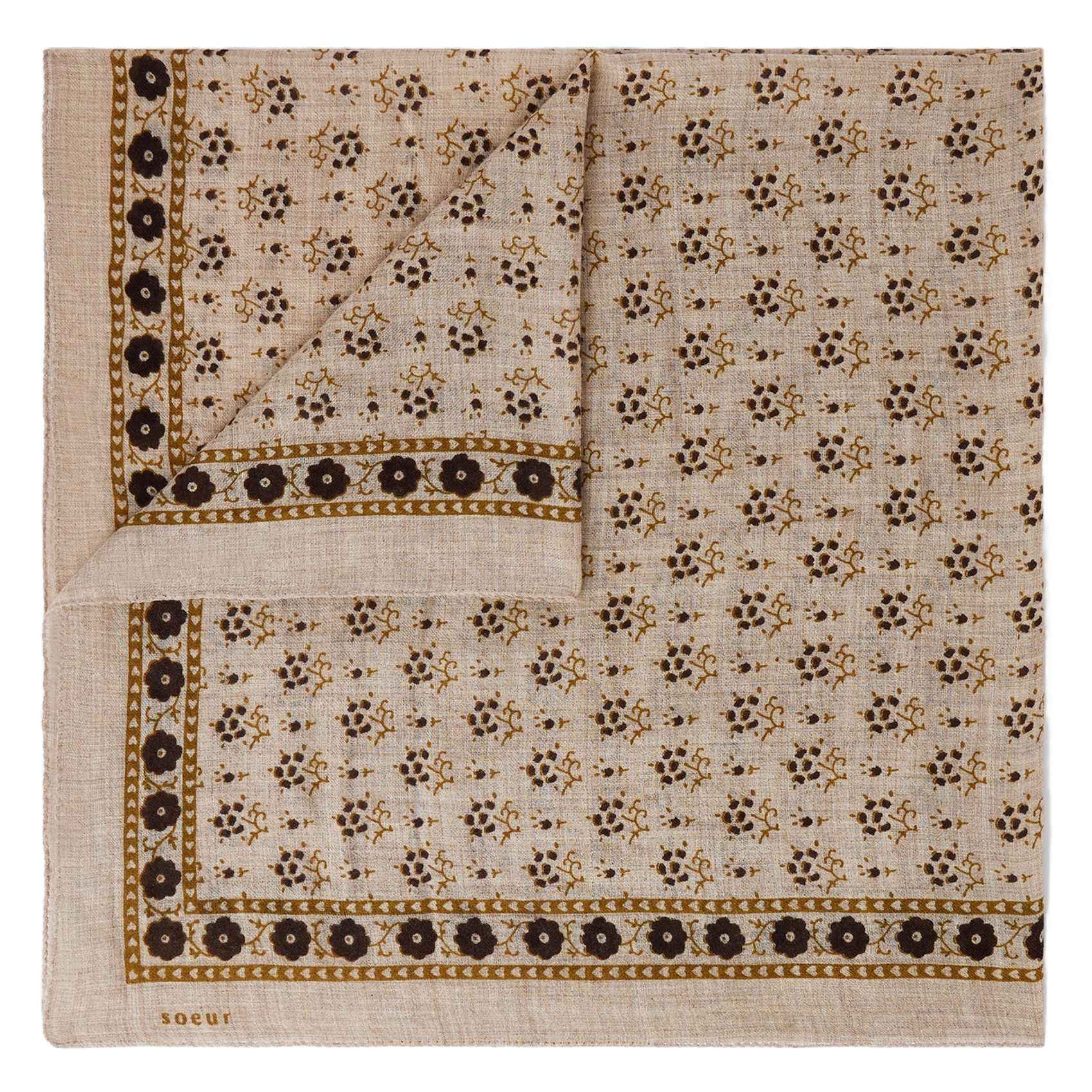 Printed wool twill scarf SOEUR Beige