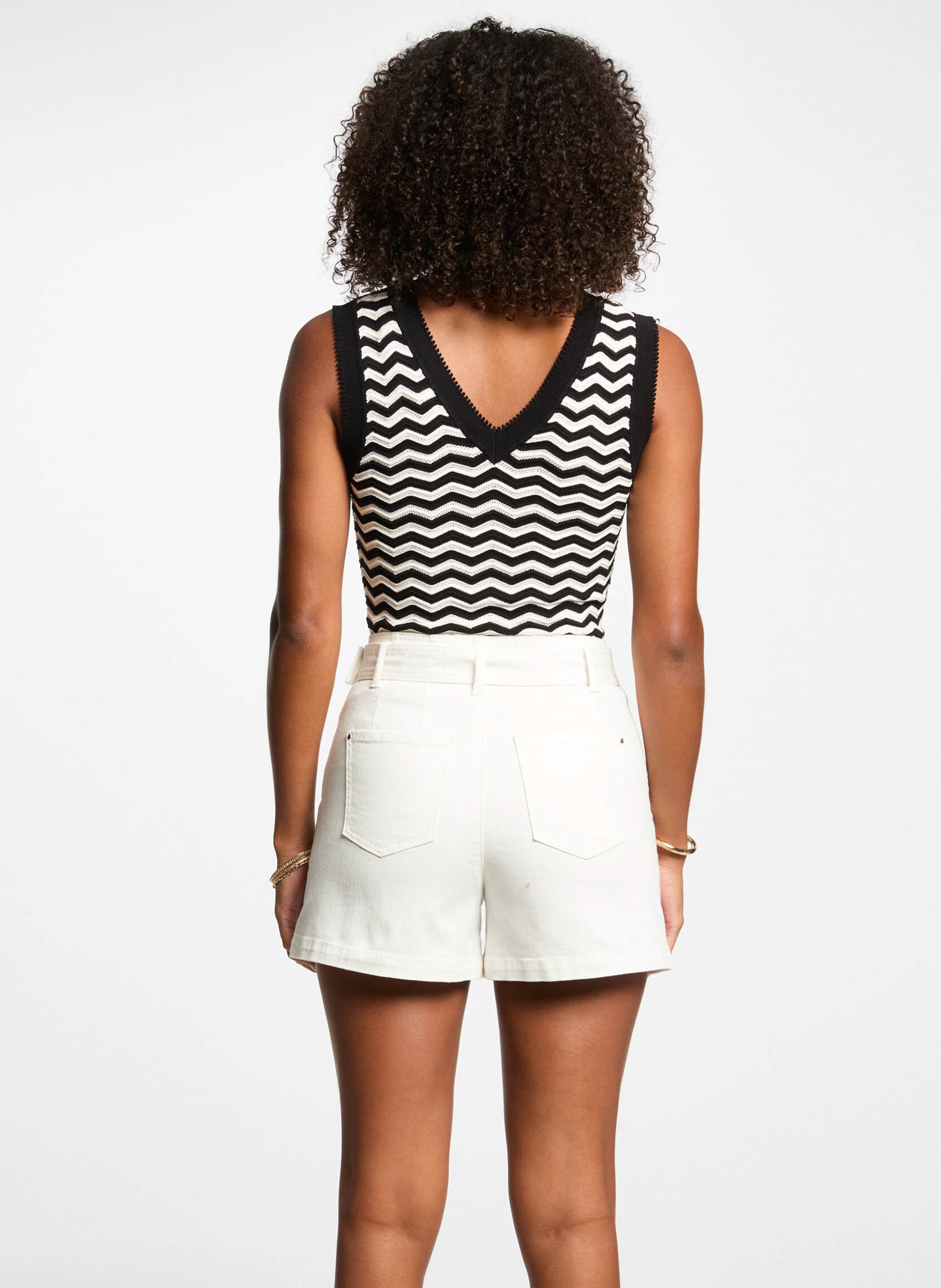 Top col v à rayures MORGAN Noir