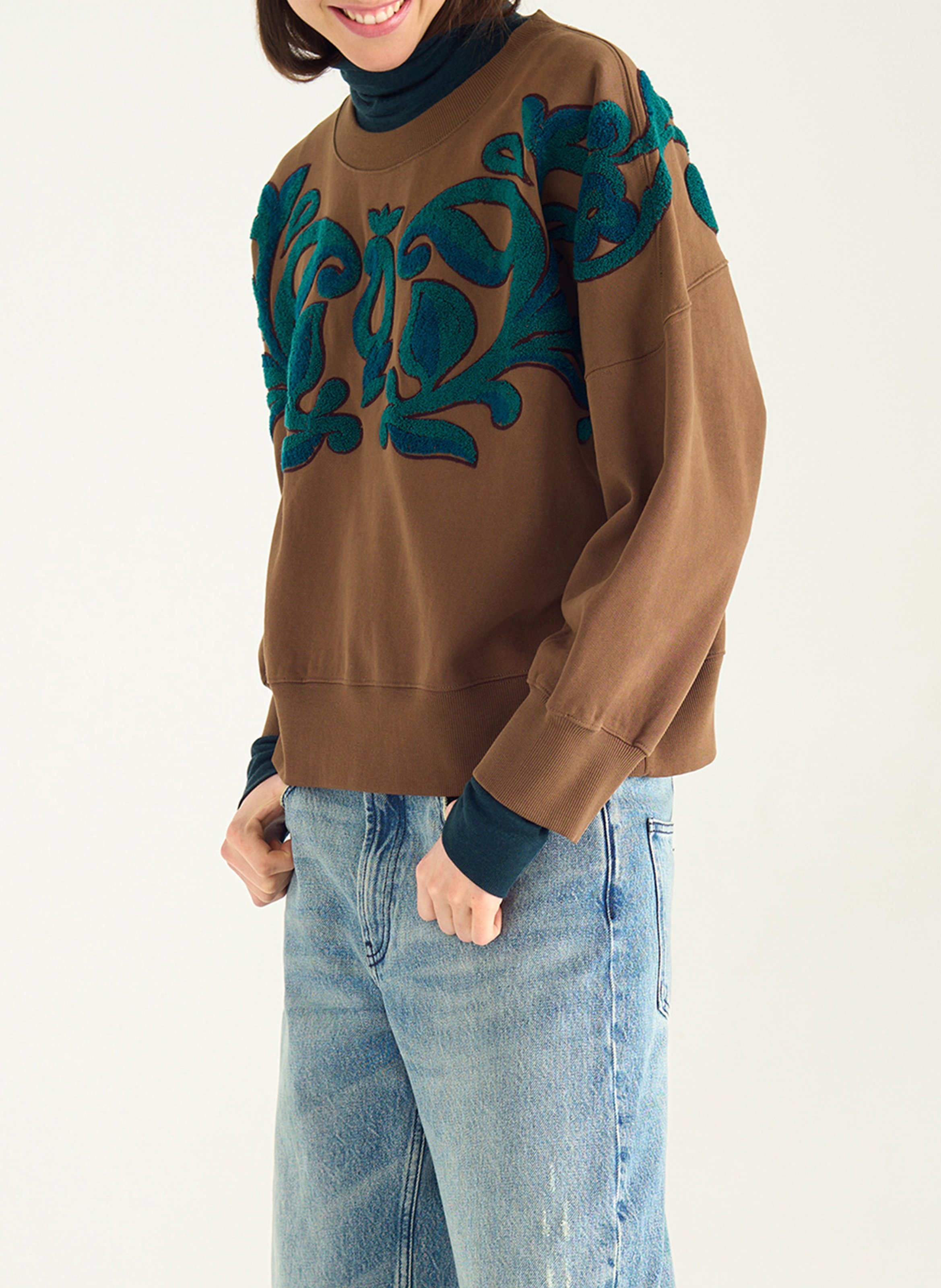 Sweat oversize col rond en coton COTELAC Marron