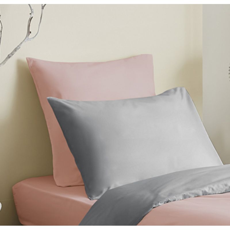 Complete 4-piece pink/gray reversible duvet cover set for a 90 x 190 cm bed COTON PUR Pink