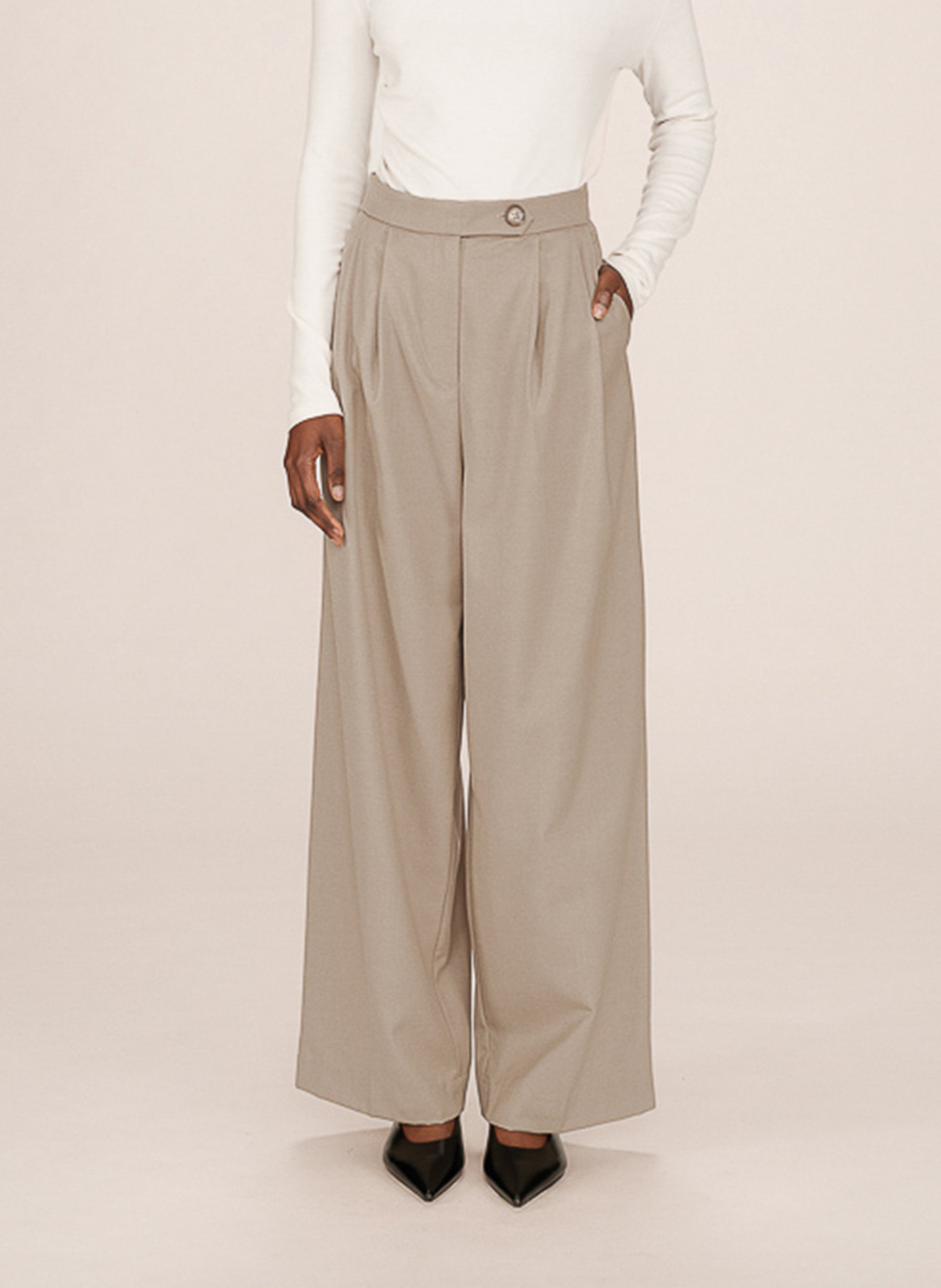 Wijde pantalon met plooien GRACE ET MILA Beige