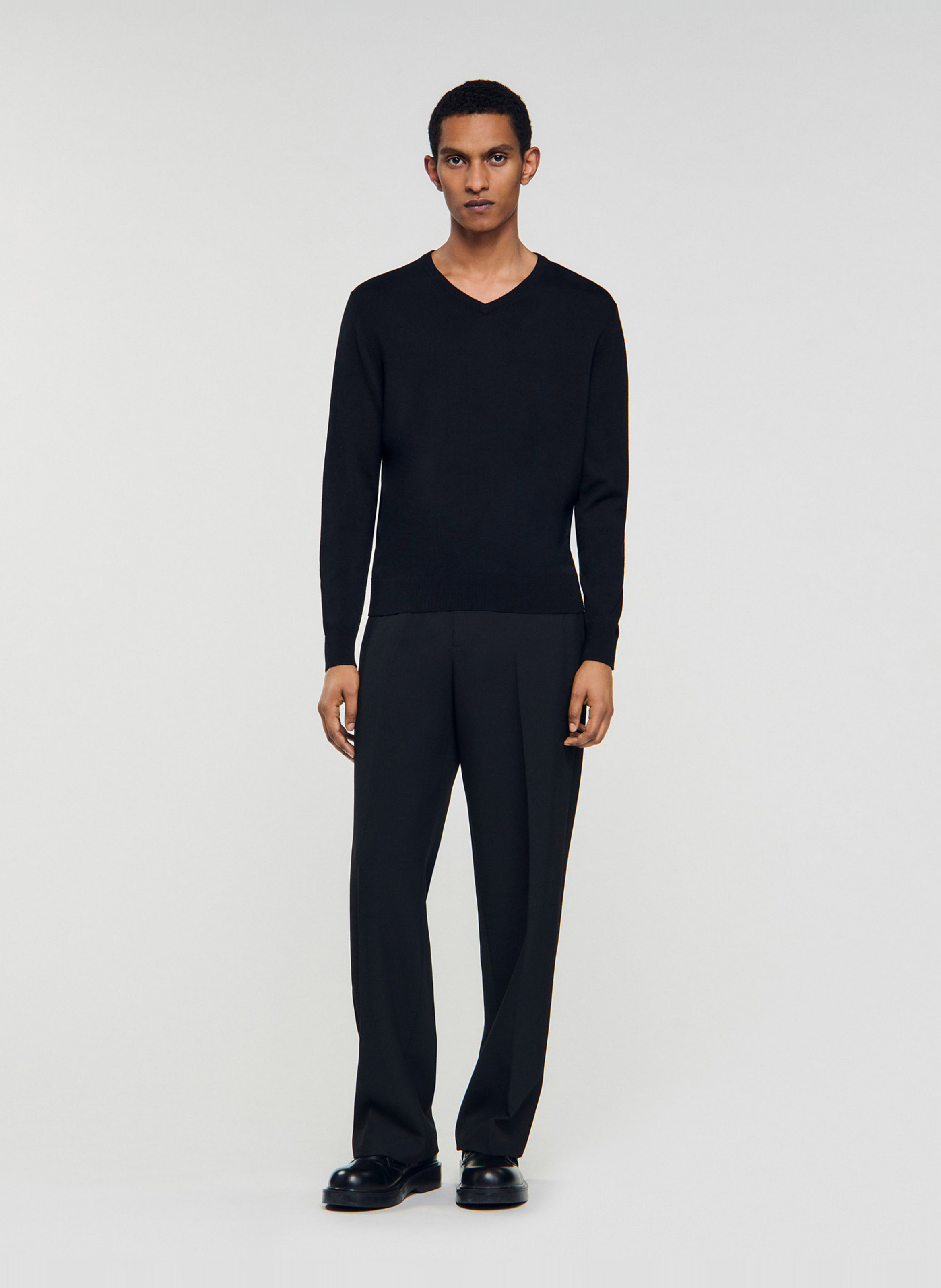 Effen trui van wolmix met lange mouwen en kant SANDRO Zwart