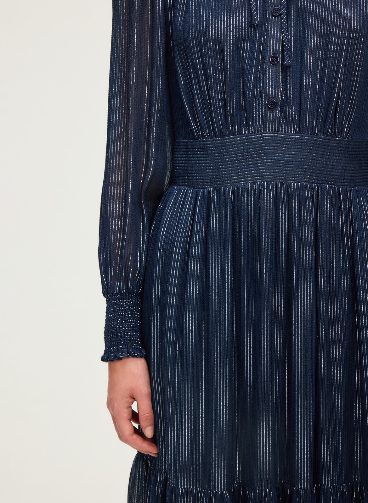 Long pleated dress with round neck PABLO Blue