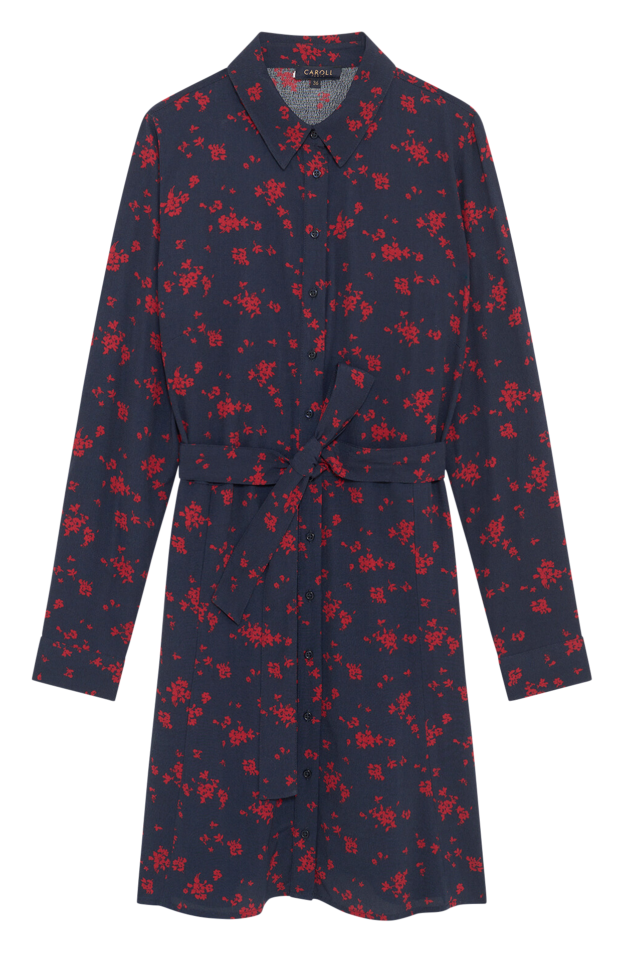 Halflange jurk met klassieke kraag en print CAROLL Zwart