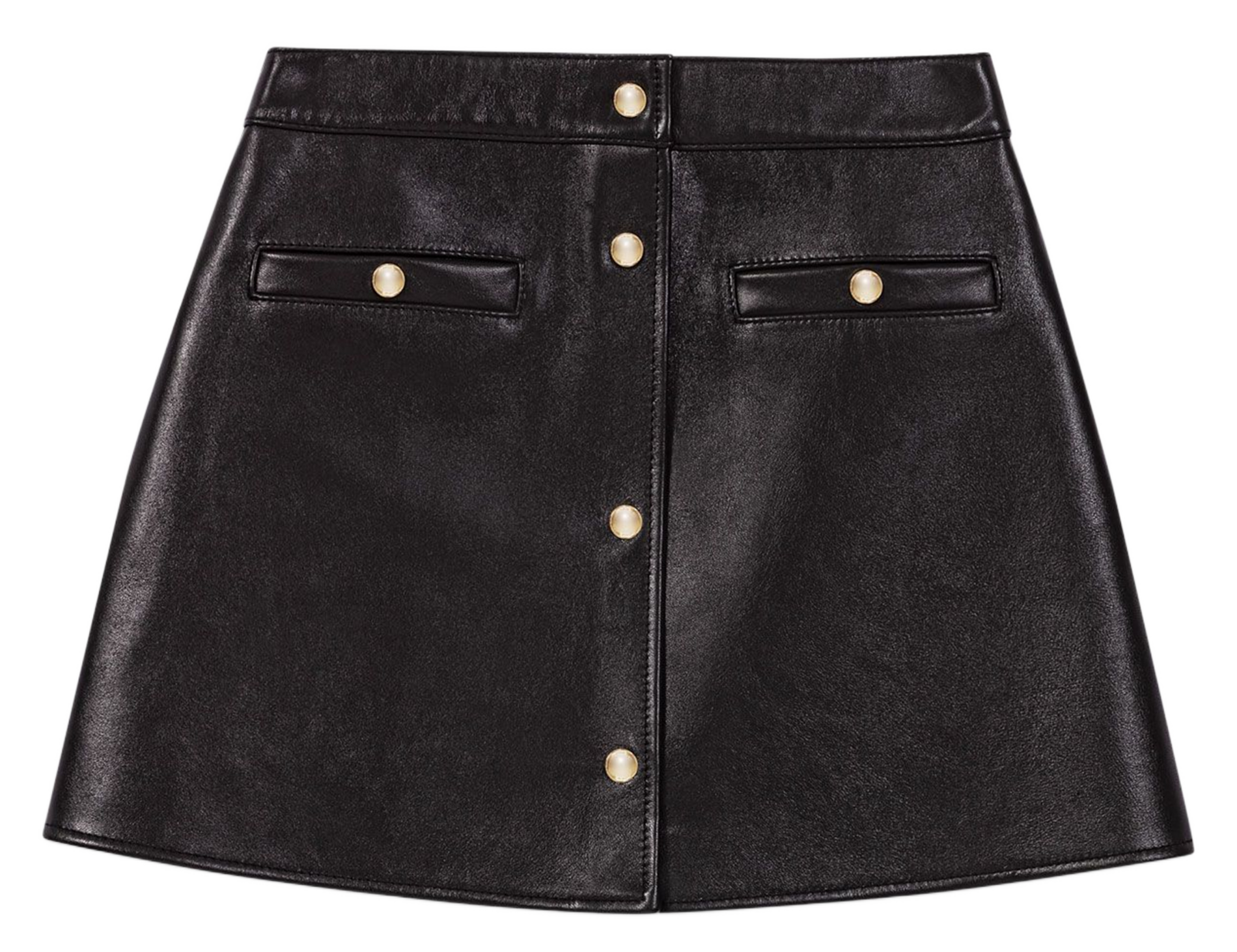 Jupe droite courte en cuir MAJE Noir