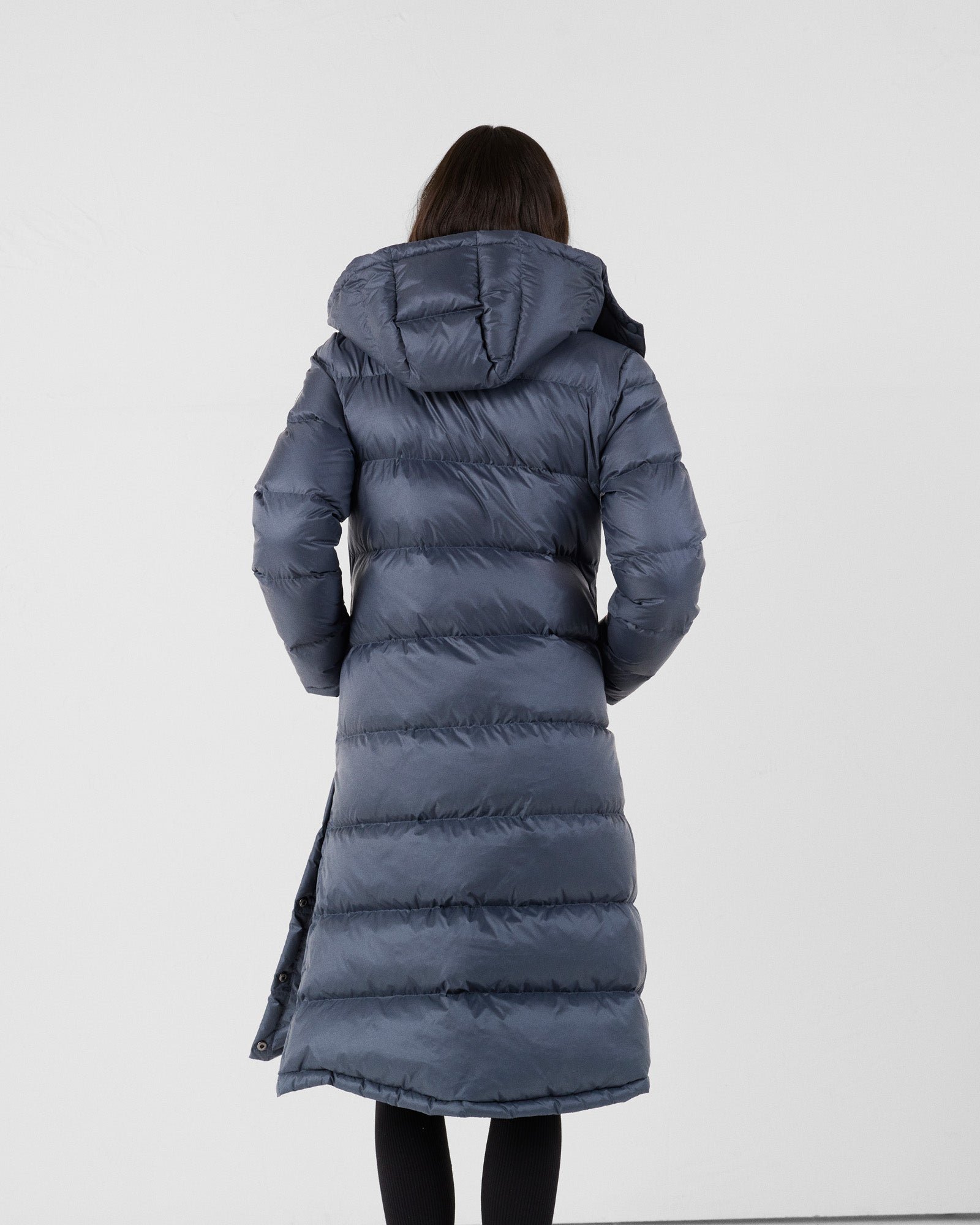 Long hooded puffer coat for extreme cold Karachi JOTT Blue