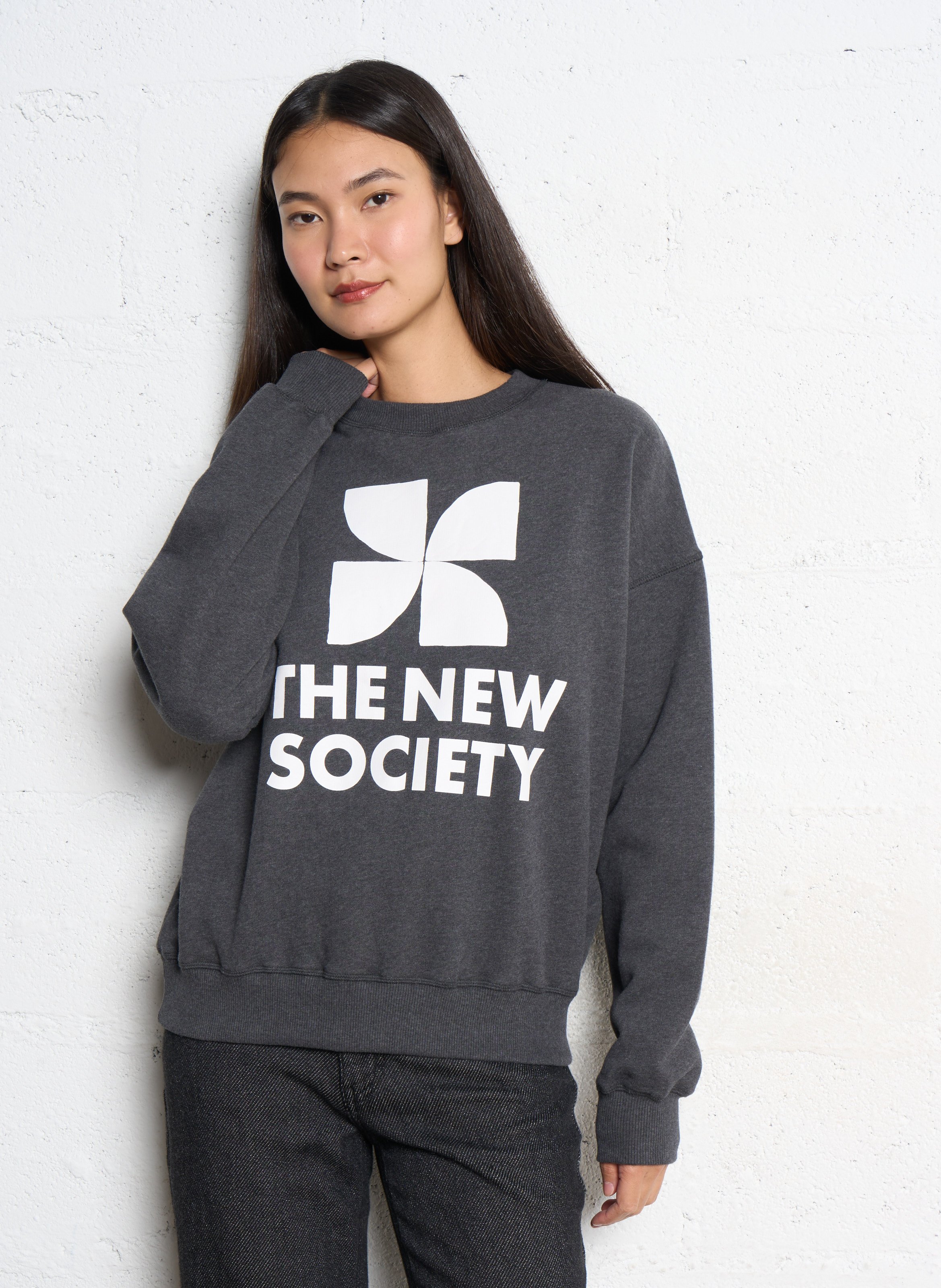 Oversized, katoenen sweater met ronde hals THE NEW SOCIETY Grijs