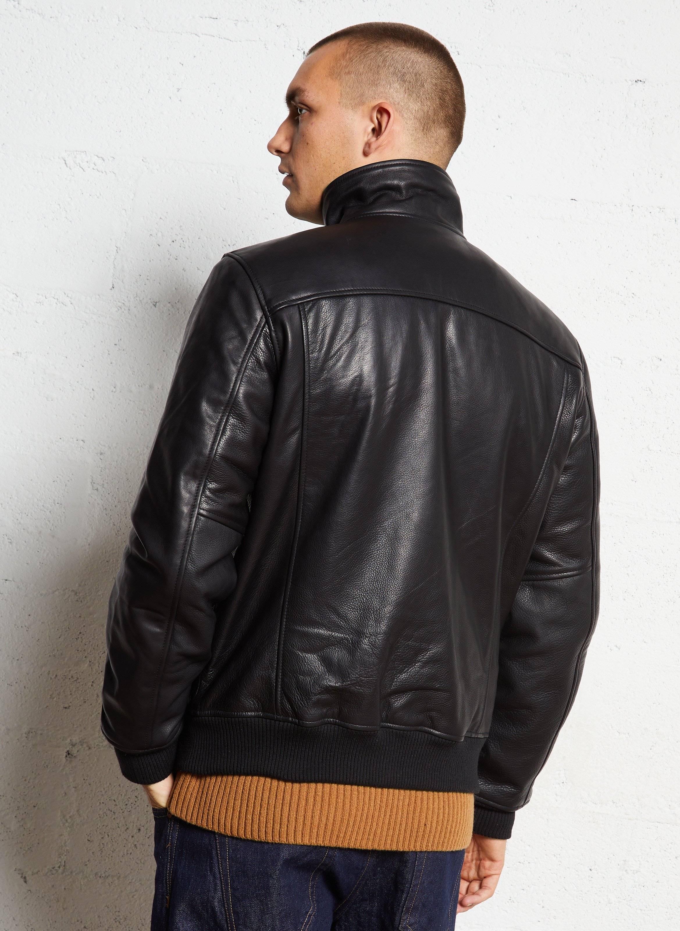 Blouson en cuir droit col montant  SCHOTT Noir