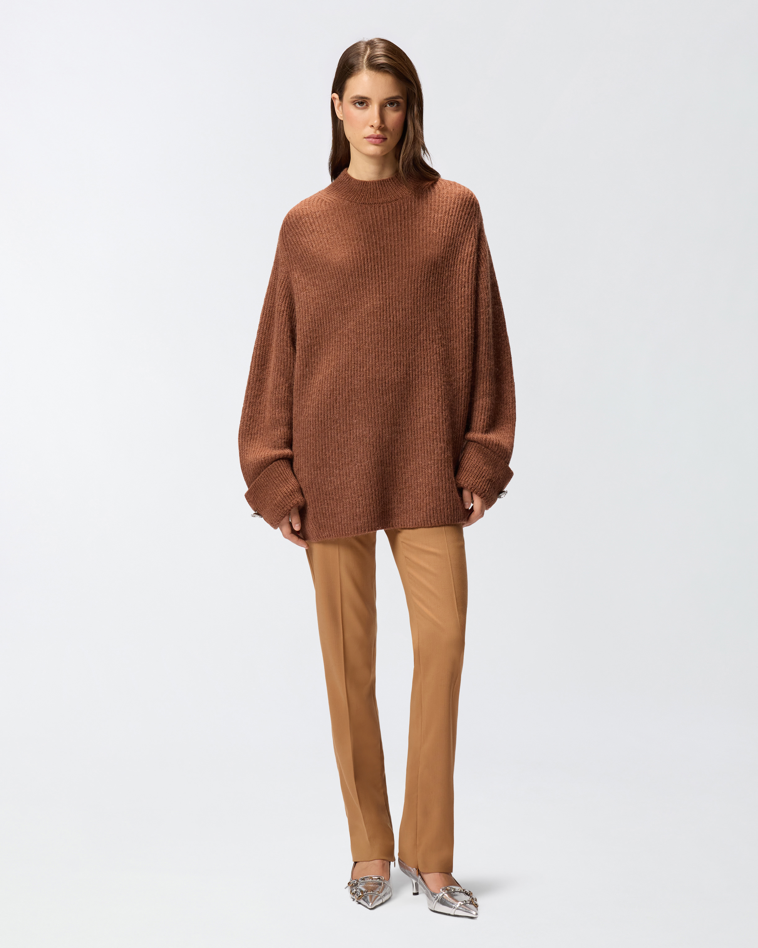 Ribbed high neck sweater PINKO Brown