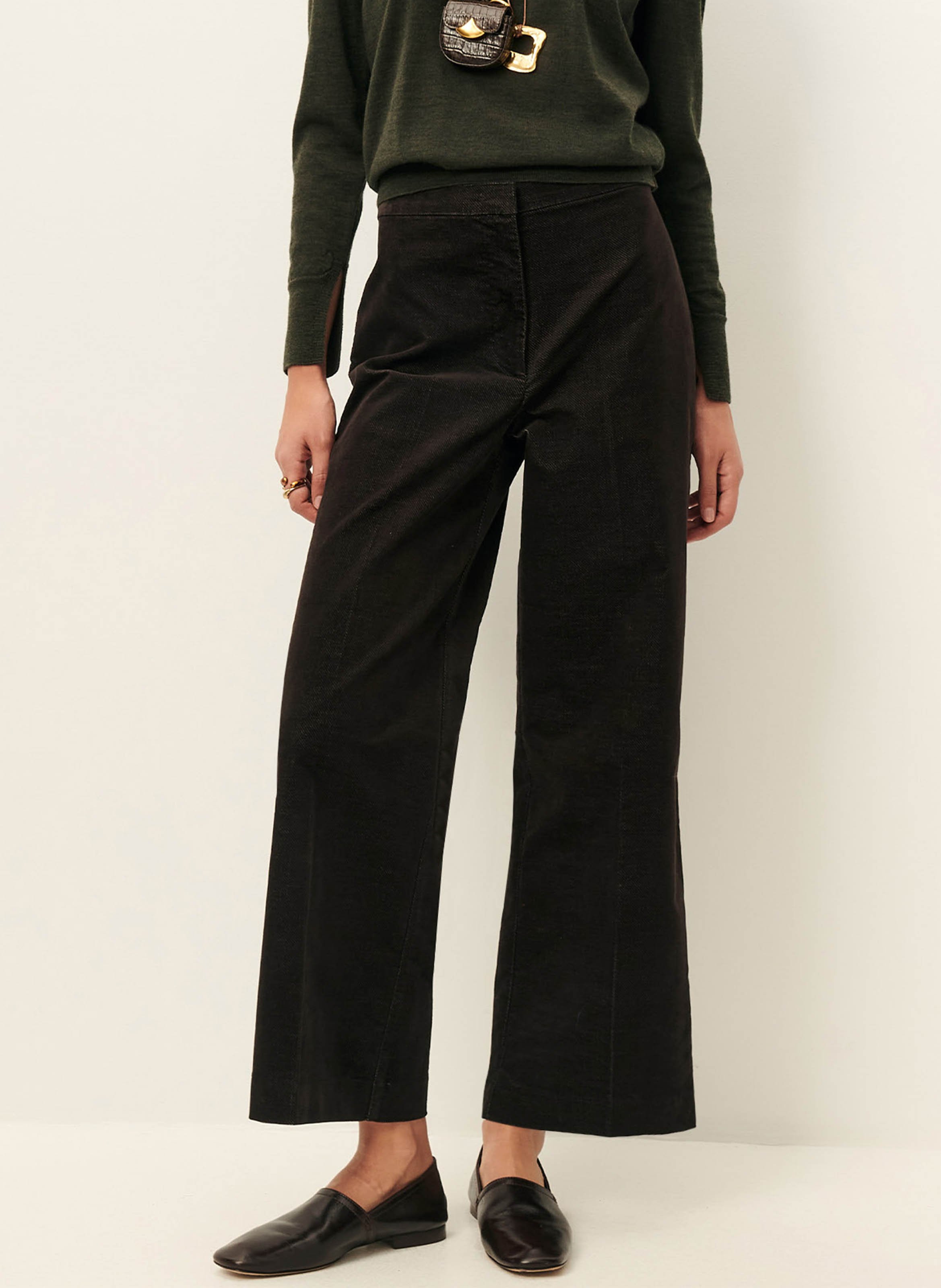 Wide-leg cotton-blend velvet pants SESSUN Brown