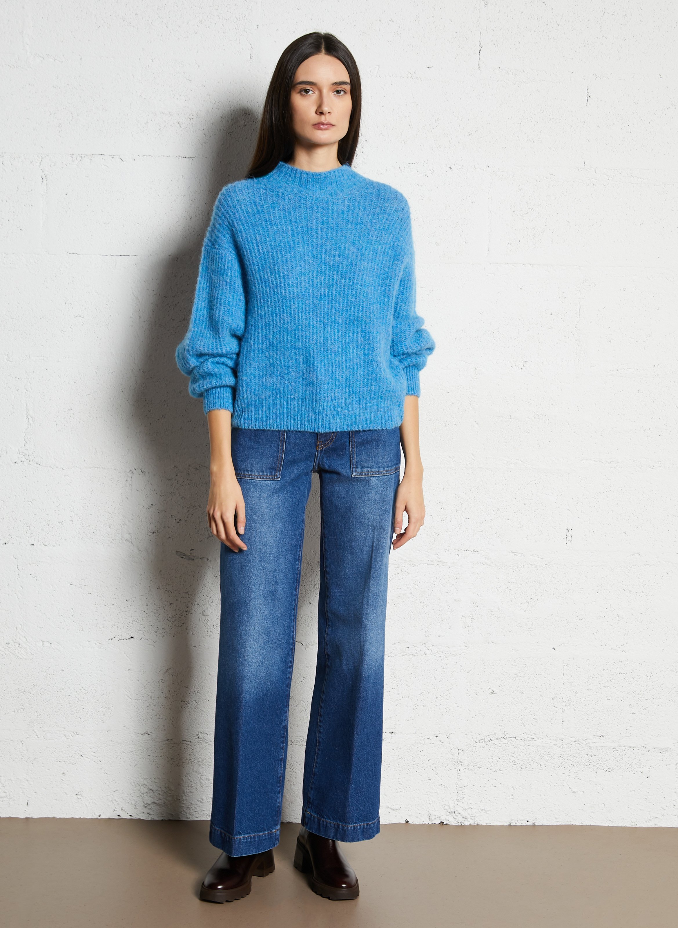 Pull oversize col montant AMERICAN VINTAGE Bleu