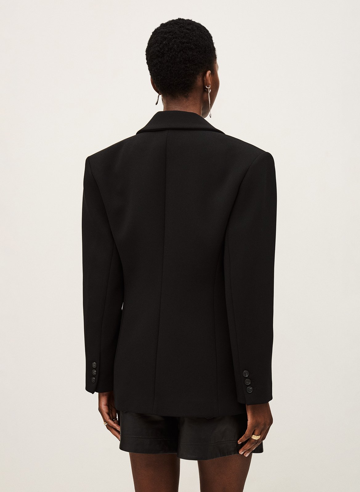 Veste tailleur droite à revers satinés BA&SH Noir