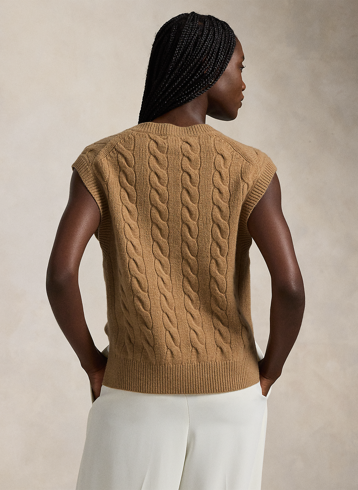 Pull droit col V en laine mélangée POLO RALPH LAUREN Beige