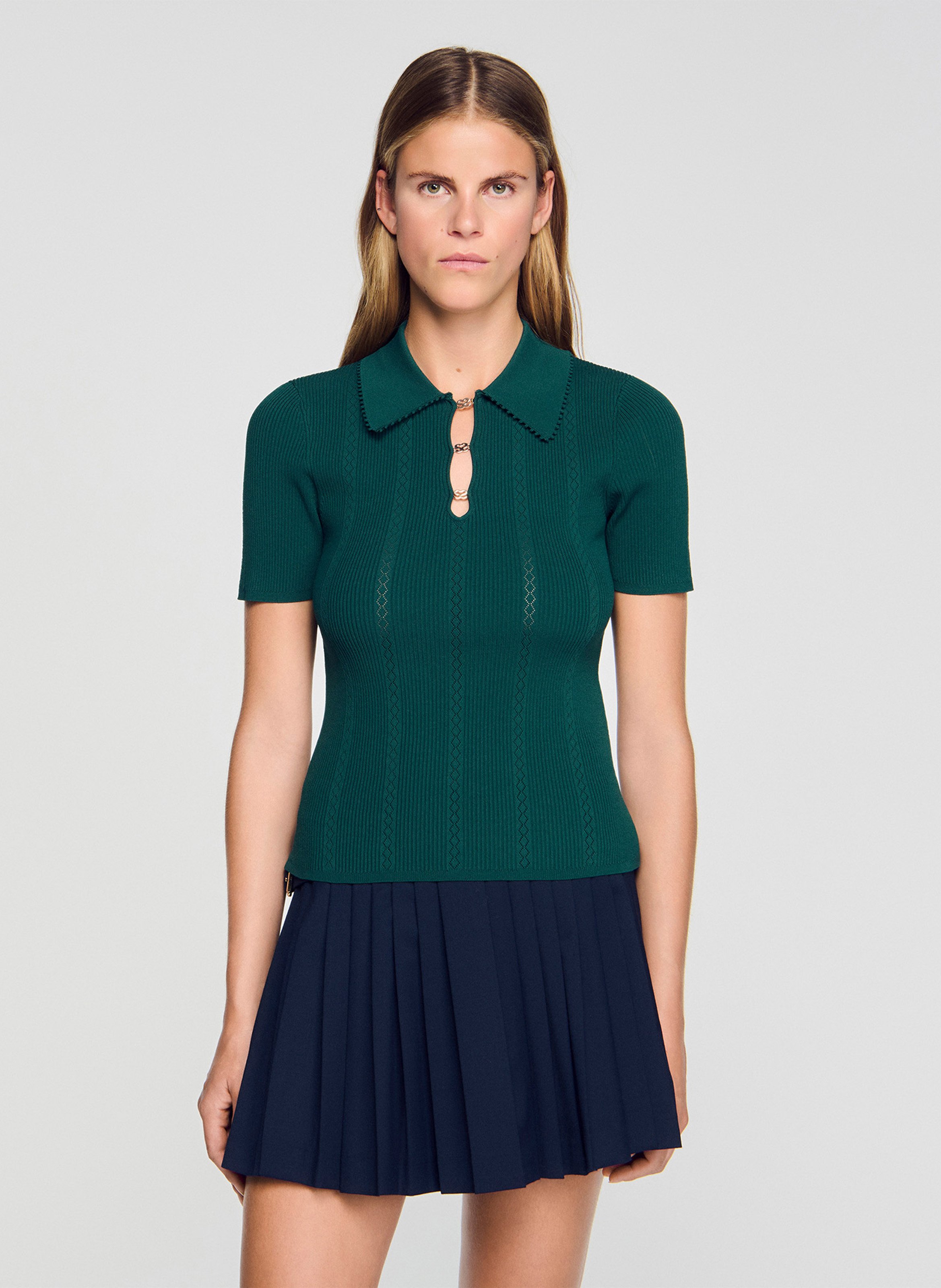 Ribbed short sleeve polo SANDRO Green