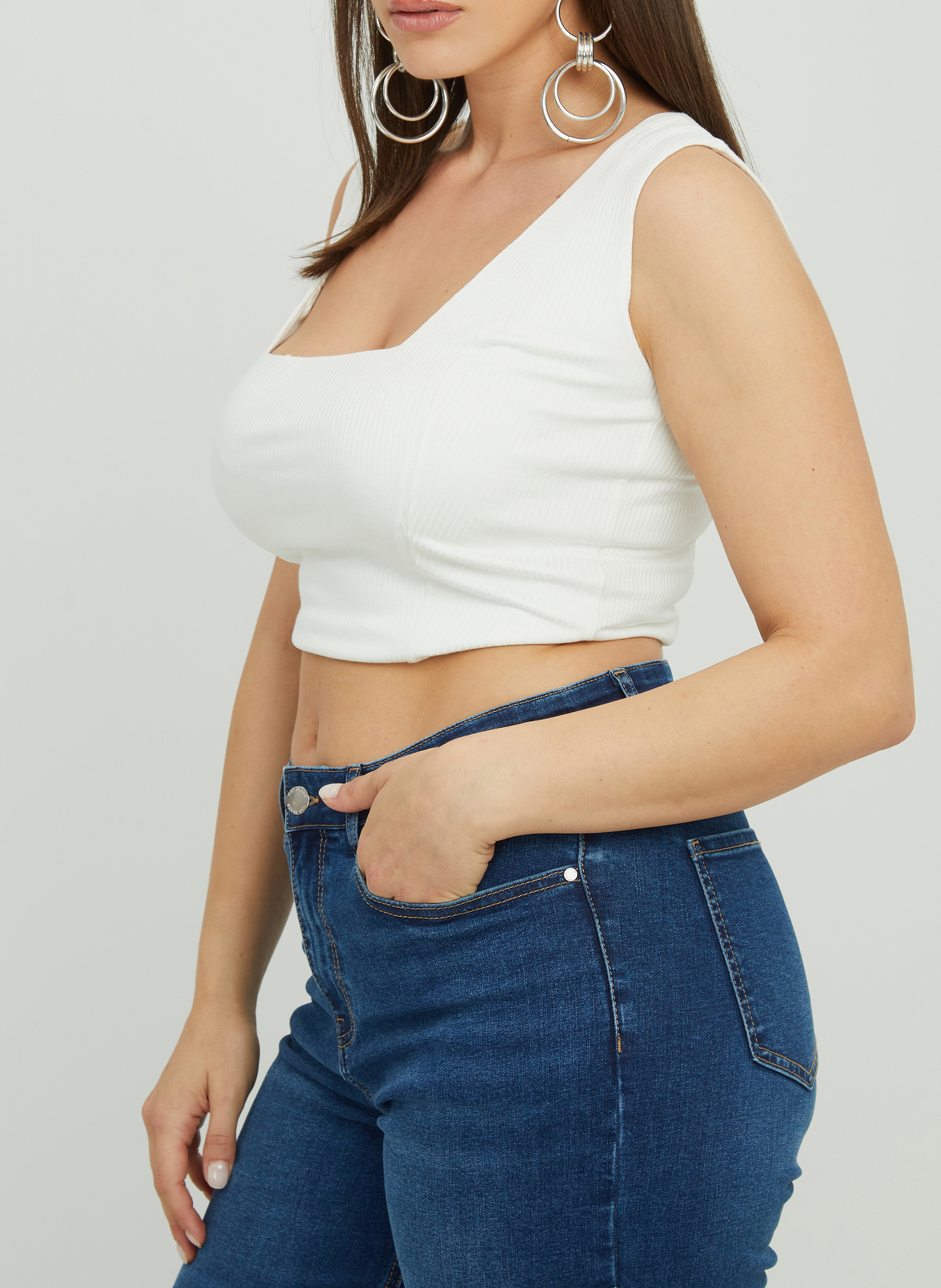 Top court côtelé en viscose stretch MAT FASHION Blanc