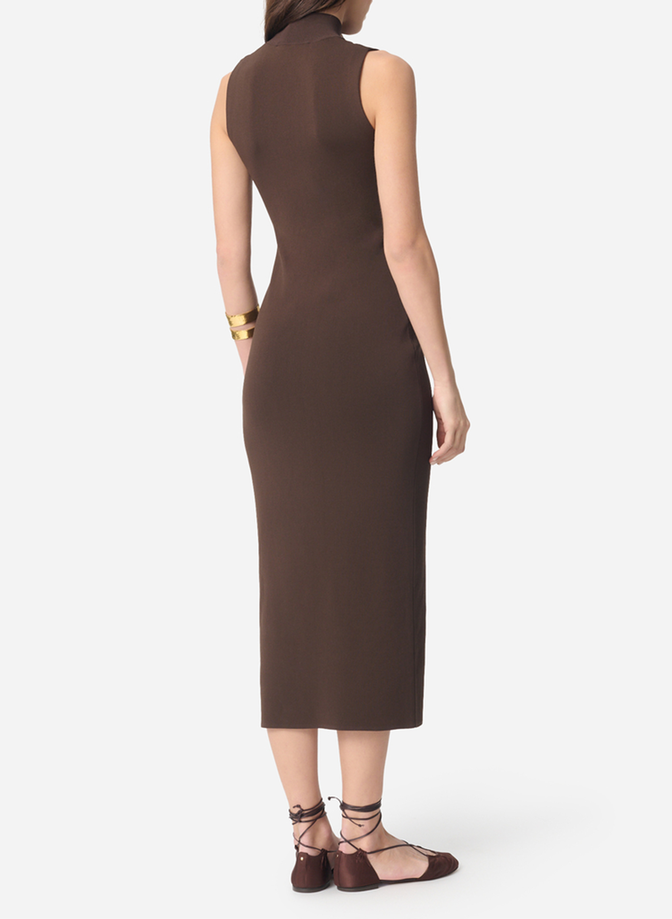 Jurk met een getailleerde pasvorm, zonder mouwen, effen VANESSA BRUNO Bruin