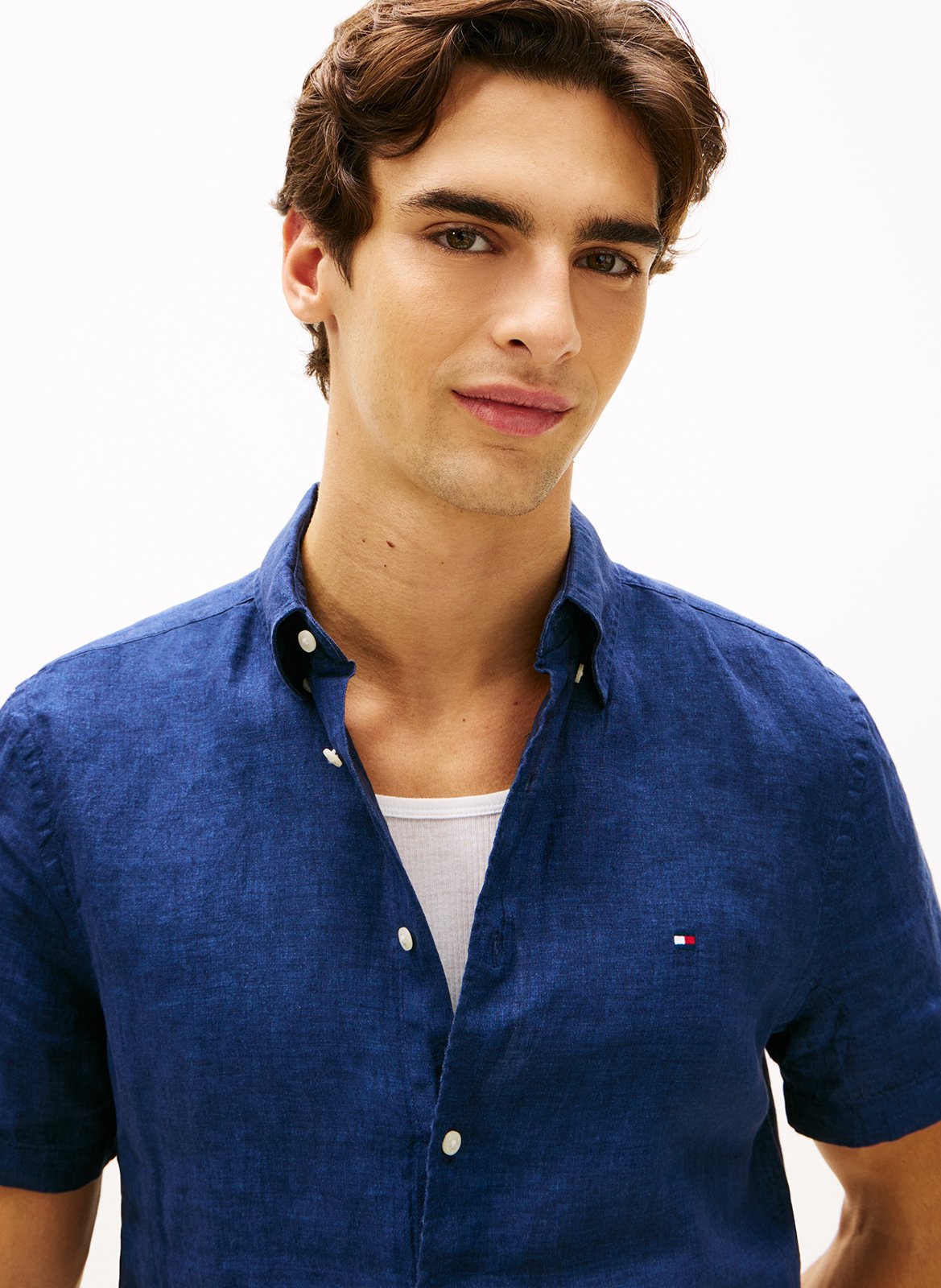 Chemise droite col classique en lin TOMMY HILFIGER Bleu