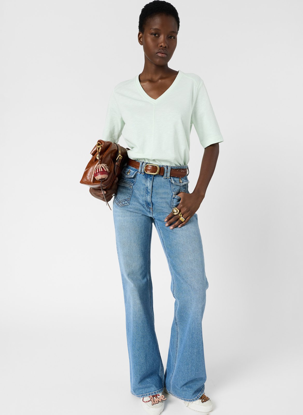 Tee-shirt droit col V en coton GERARD DAREL Vert