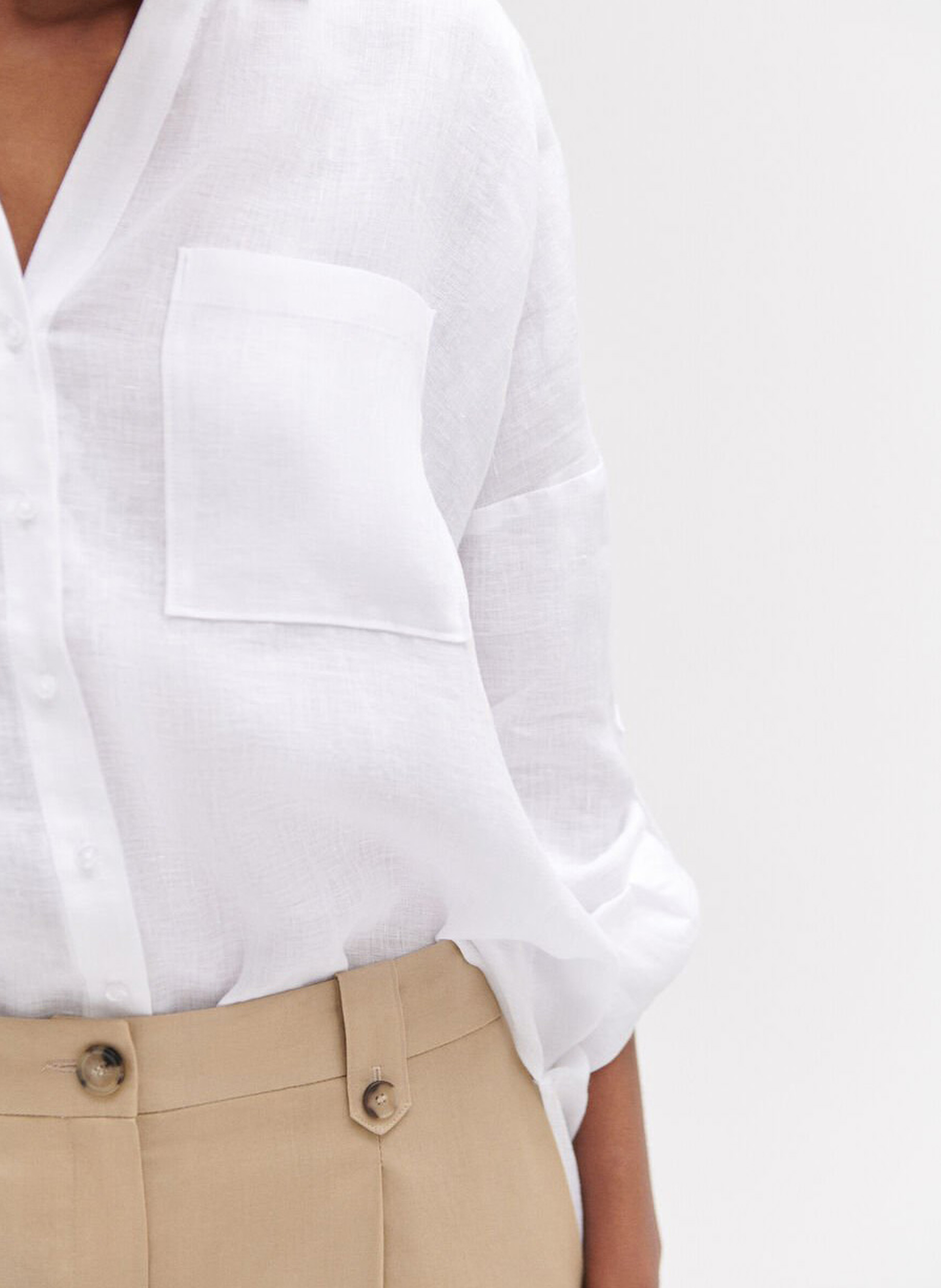 Leinenbluse mit klassischem Kragen CAROLL Weiss