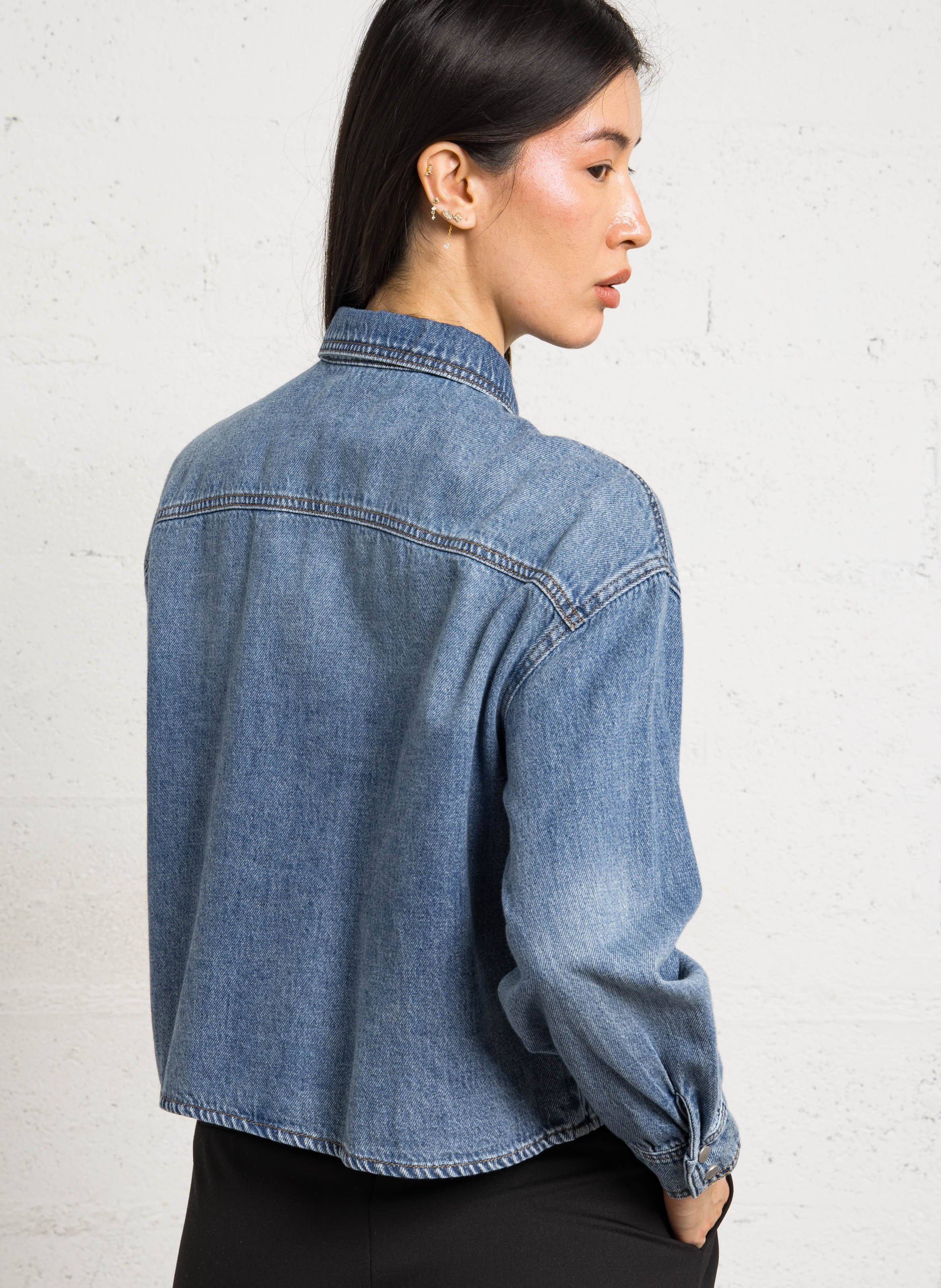Oversized short cotton shirt MAISON 123 Blue