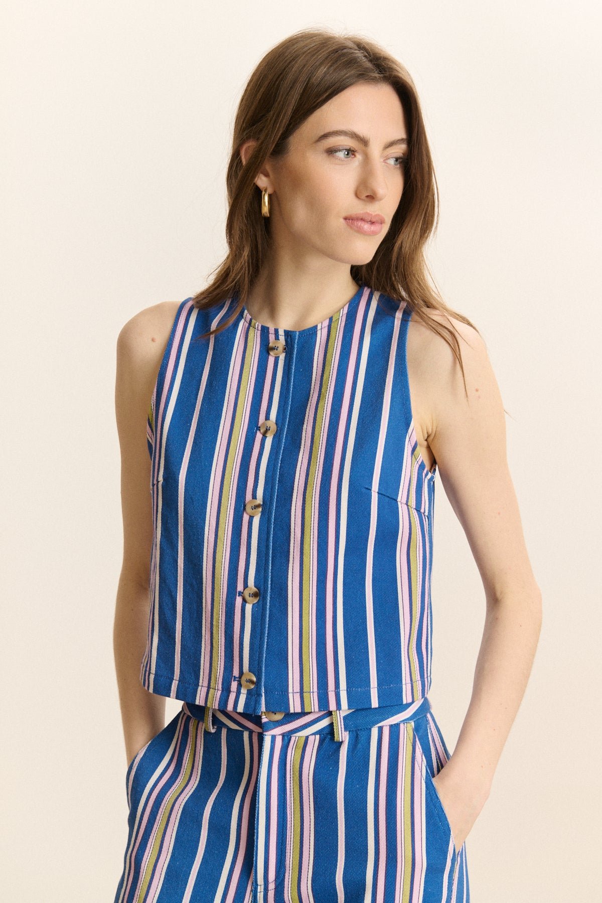 Striped sleeveless jacket GARANCE PARIS Blue