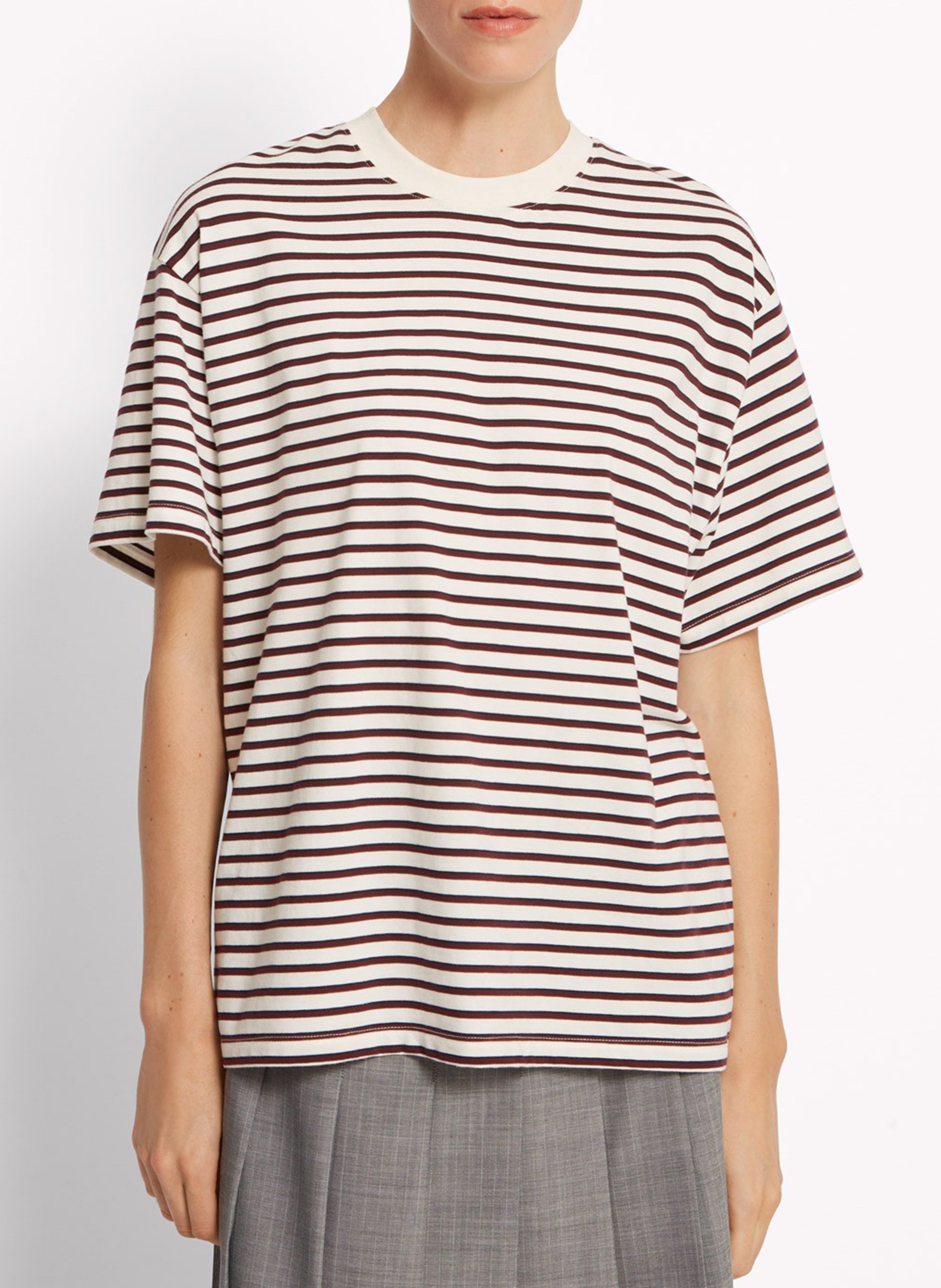 Tee-shirt oversize col rond rayé ROSEANNA Beige