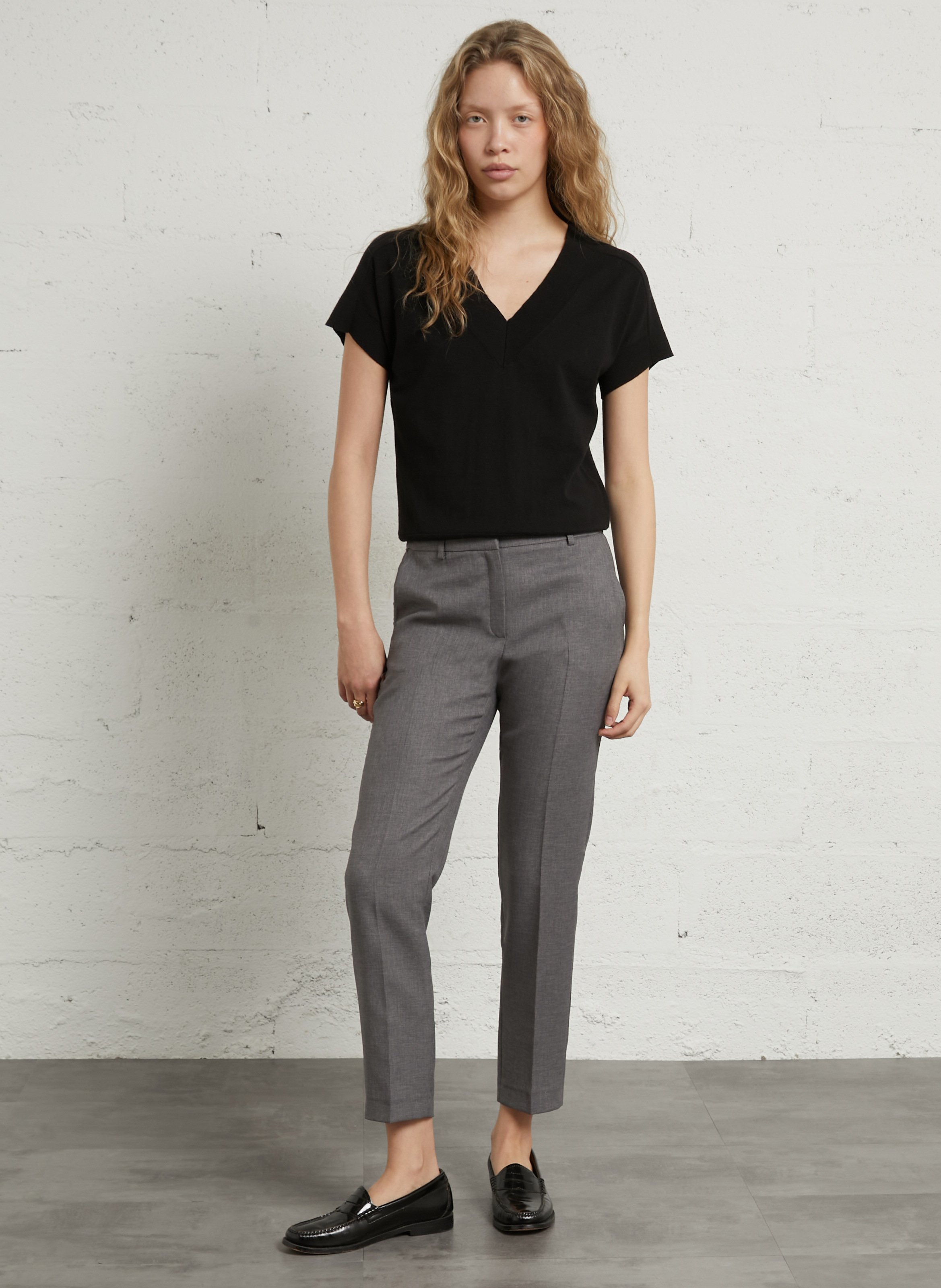 Oversized cotton V-neck top MAISON 123 Black