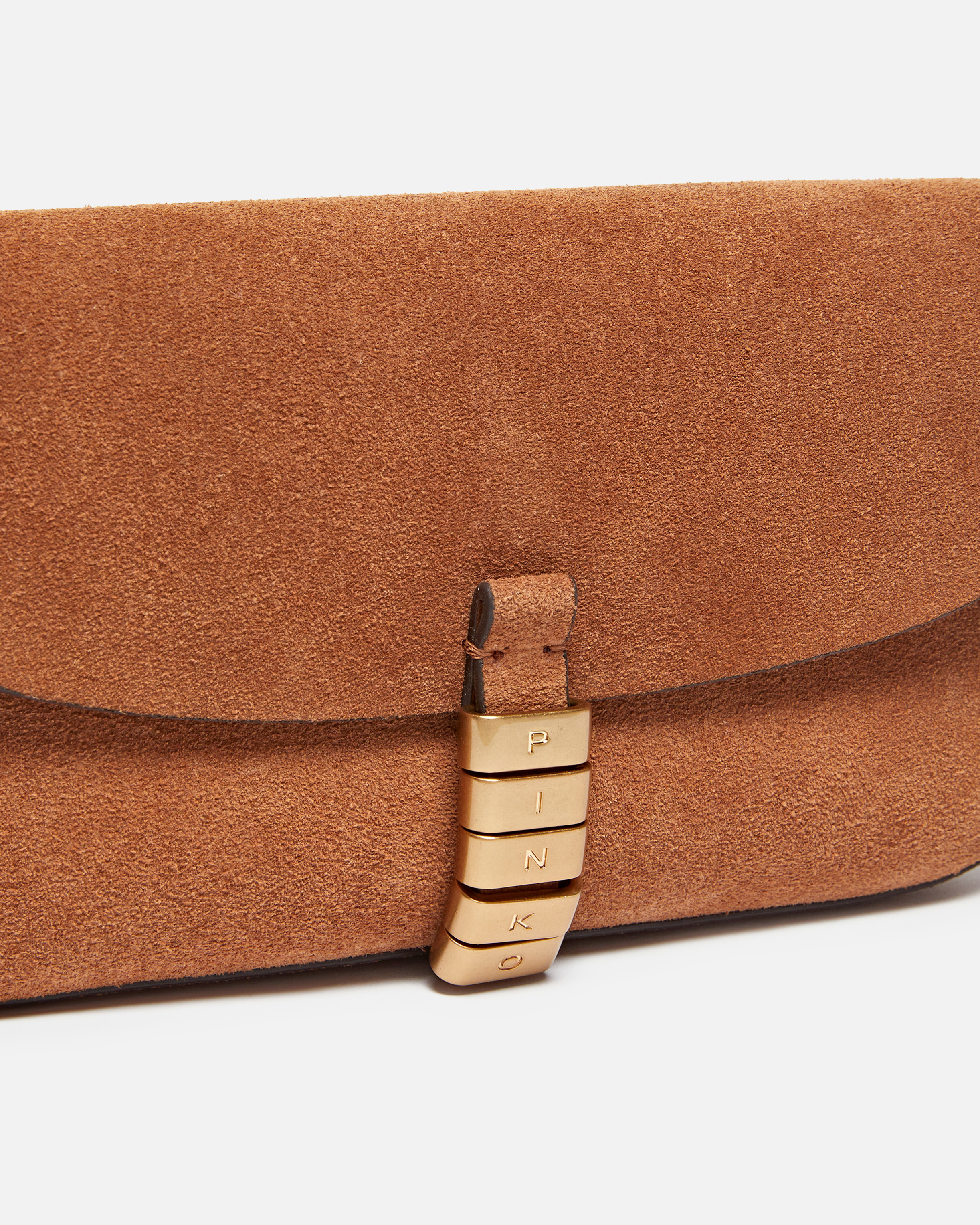 Medium saddle flat shoulder bag in suede PINKO Brown