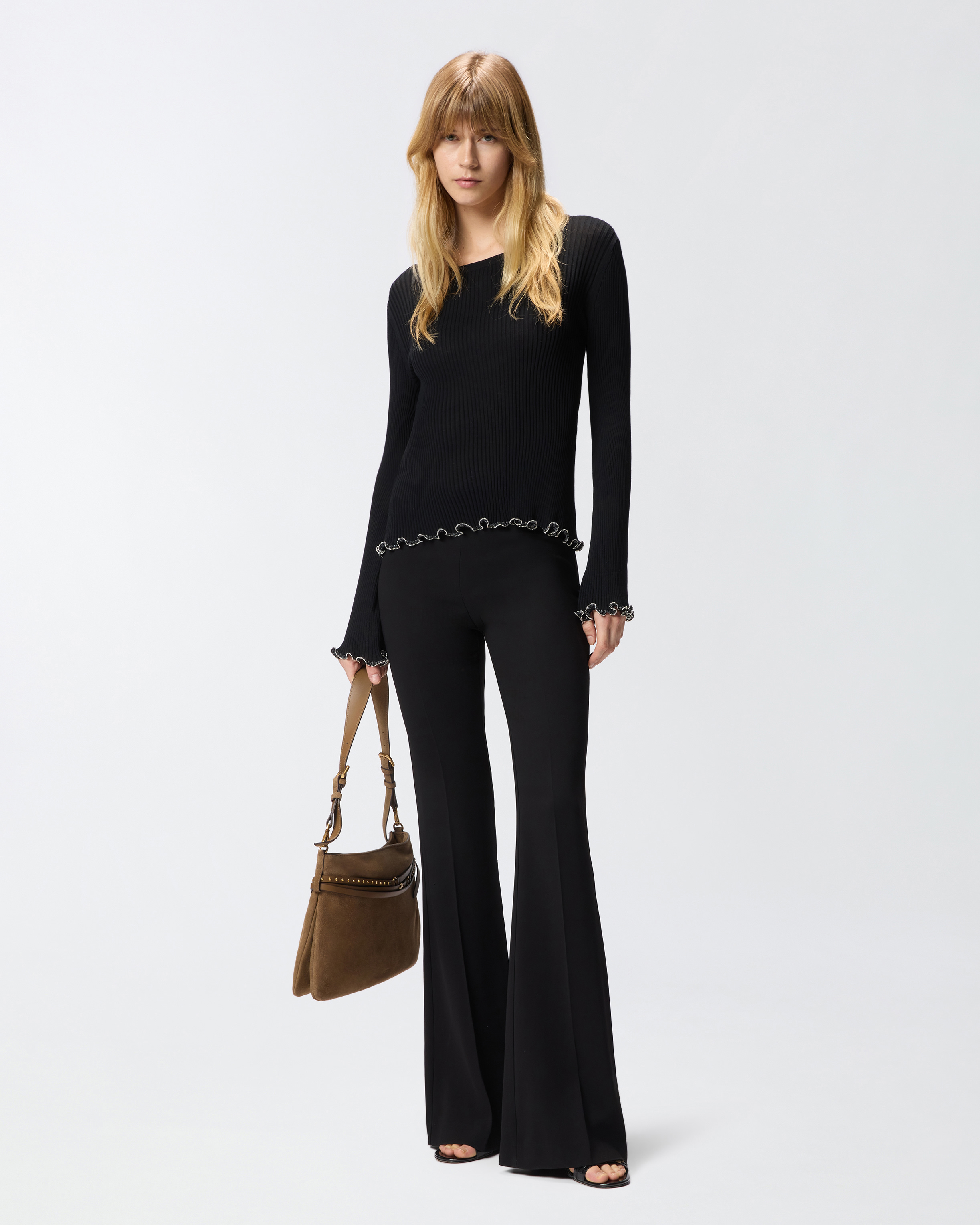 T-shirt côtelé à bords bijou PINKO Noir