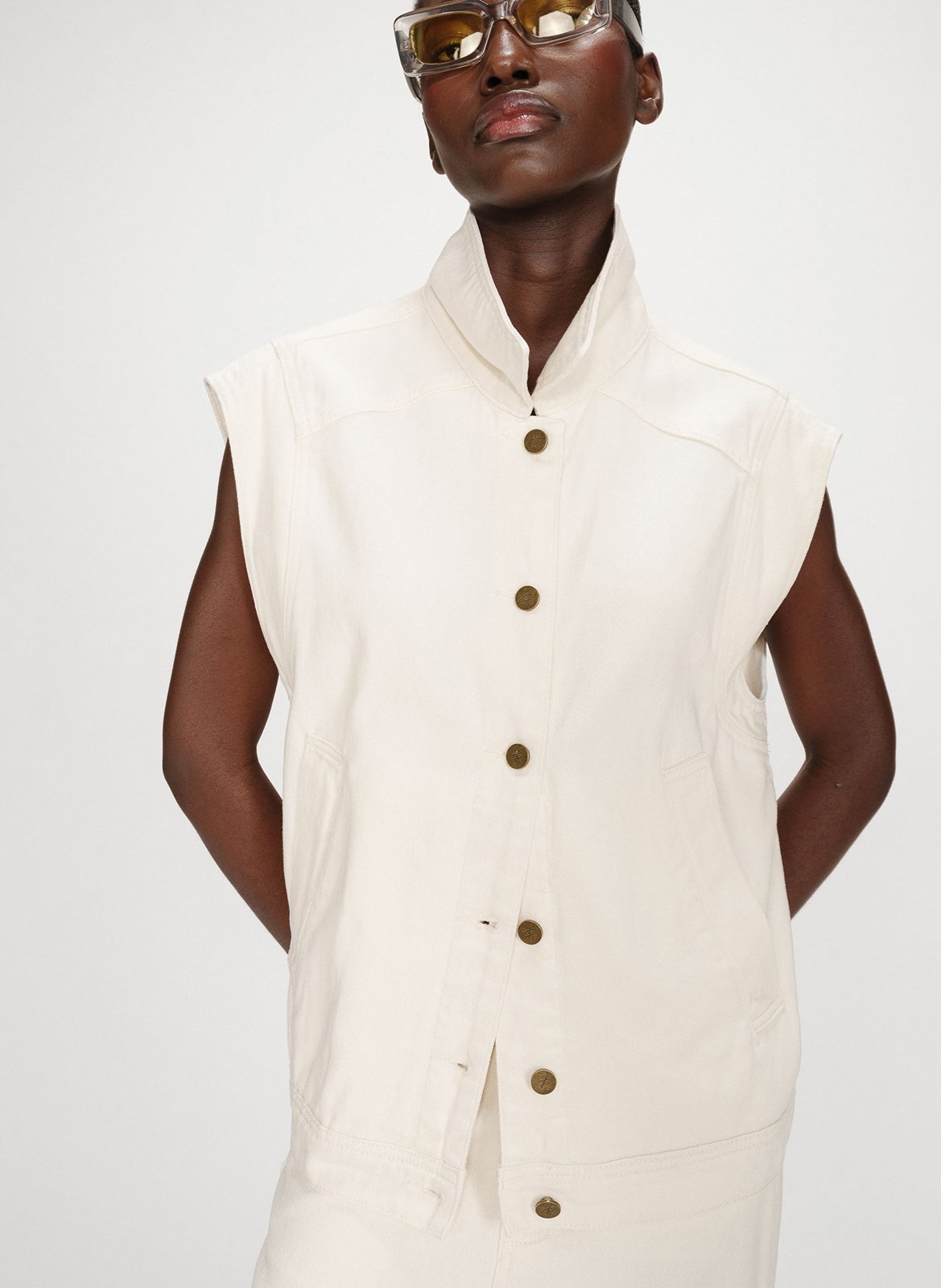 Oversized sleeveless denim jacket GRACE ET MILA White