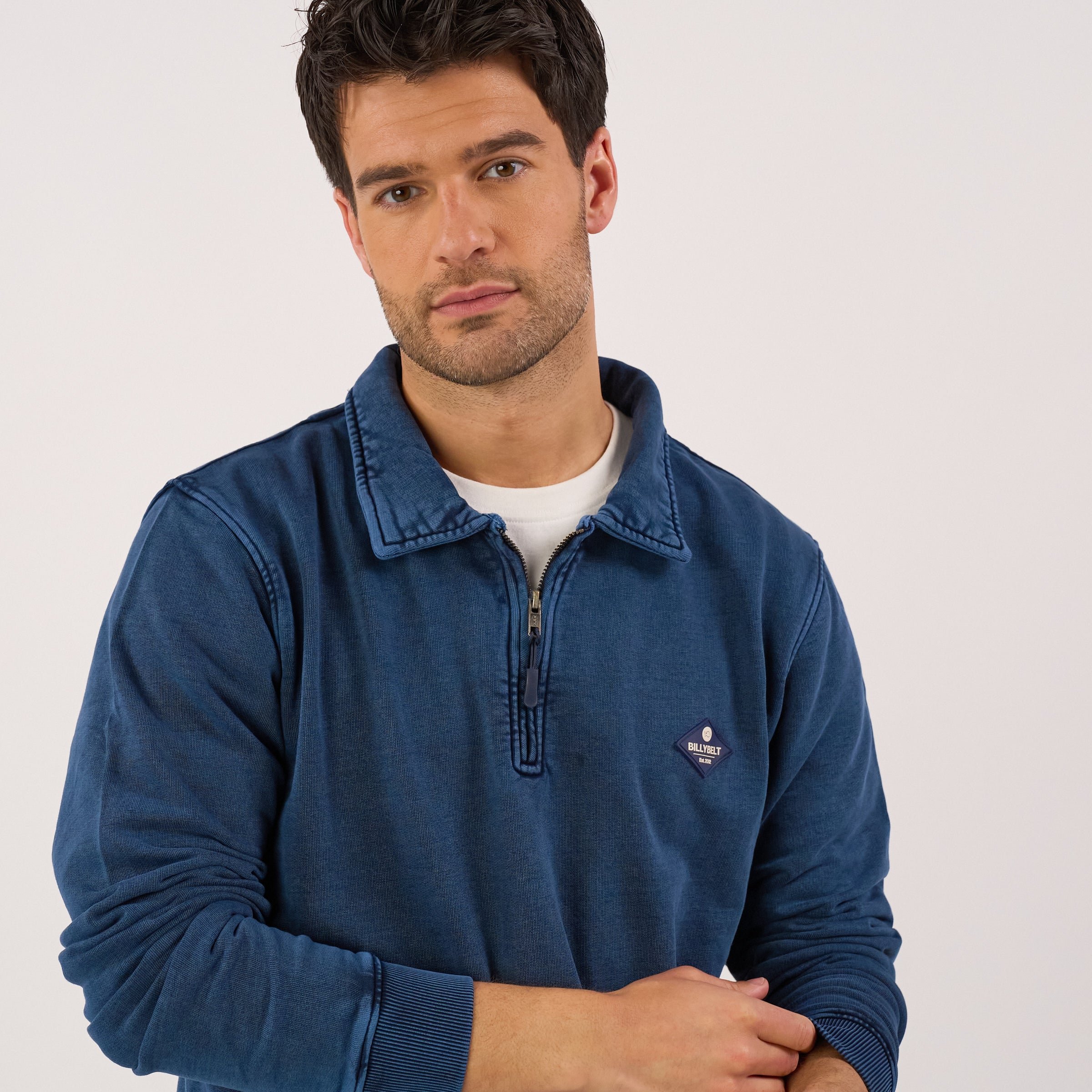 Zip-neck organic cotton sweatshirt Blue