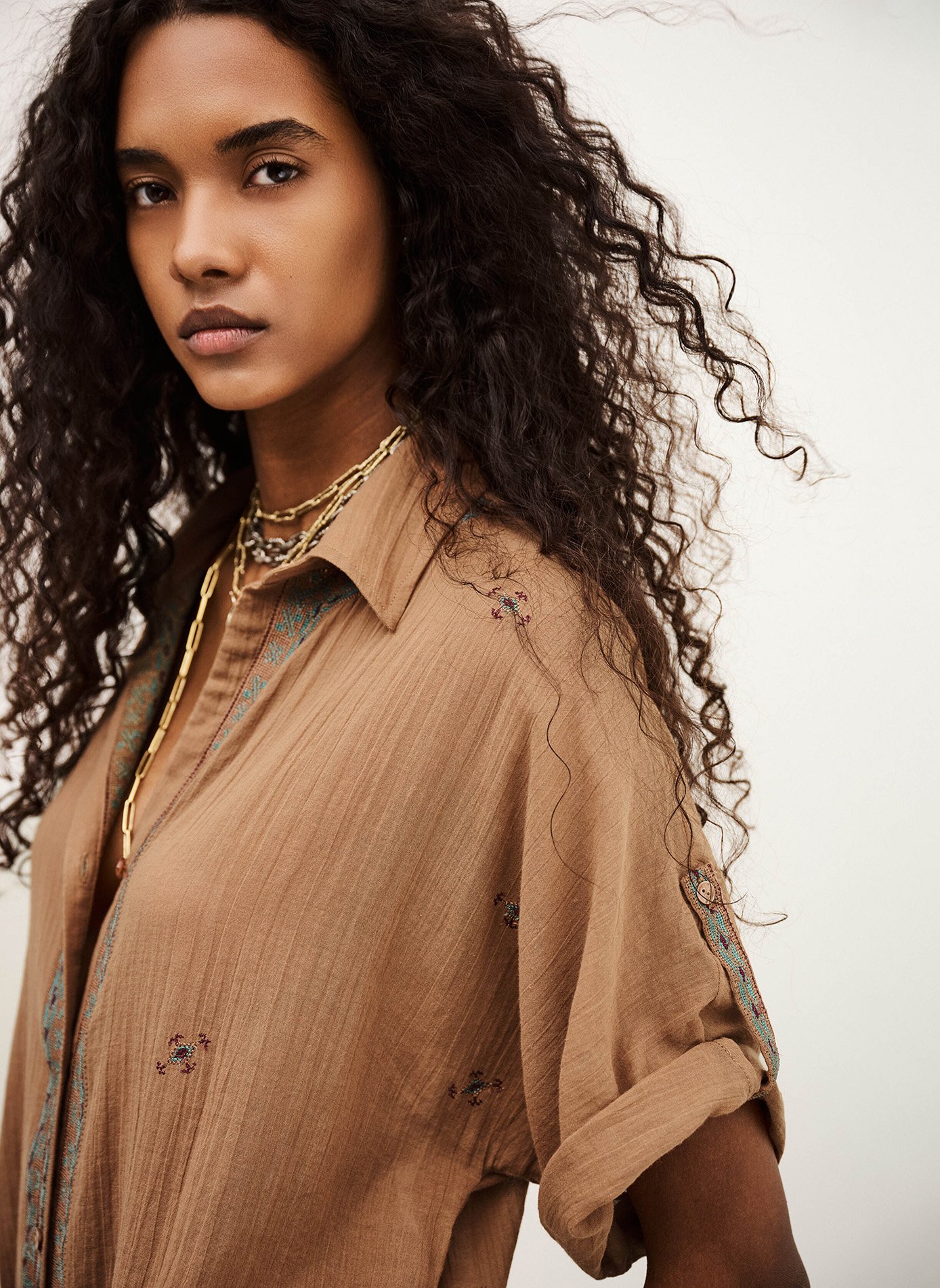 Chemise col classique en coton BA&SH Beige