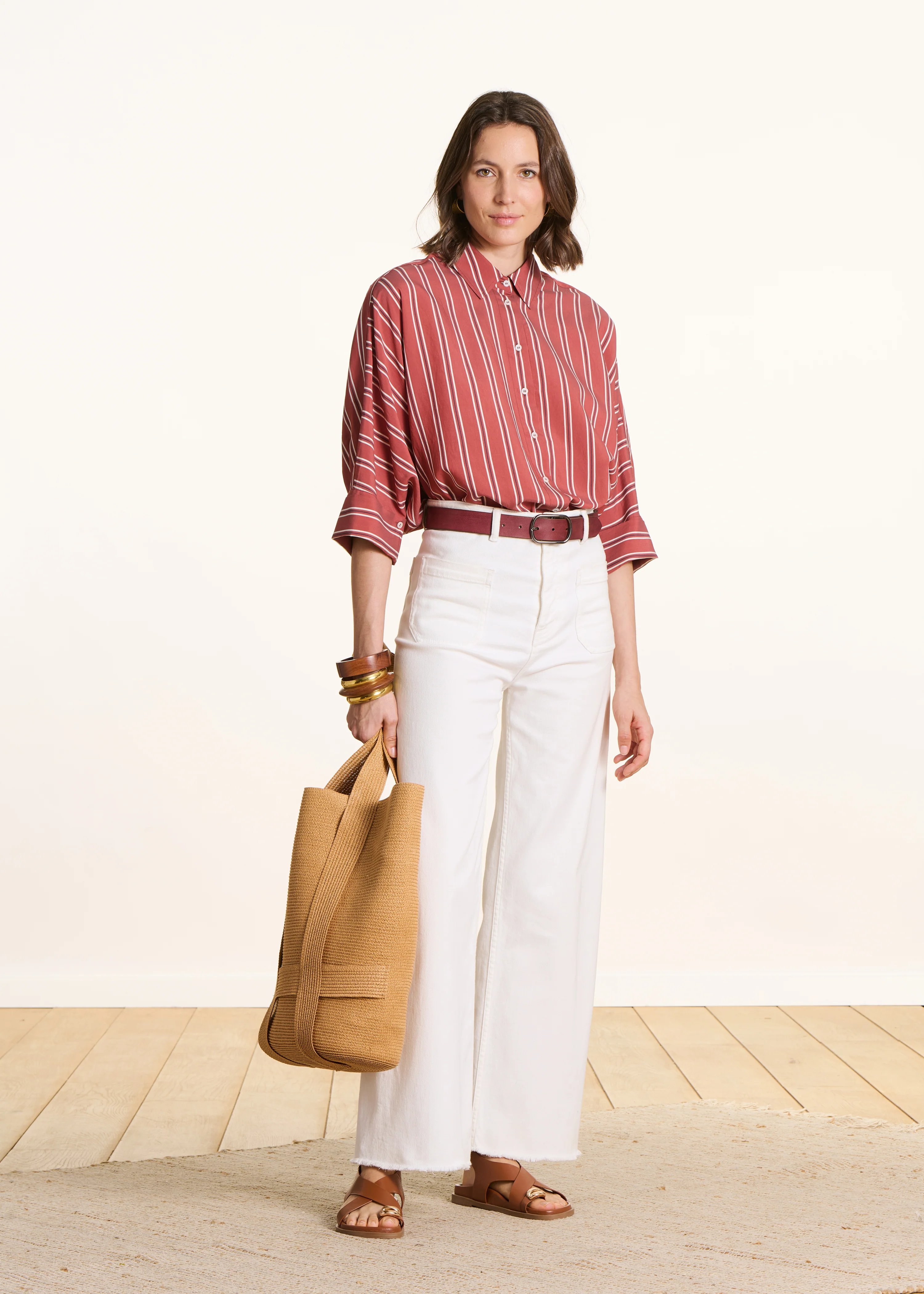 Chemise oversize col classique à rayures LA FEE MARABOUTEE Rouge