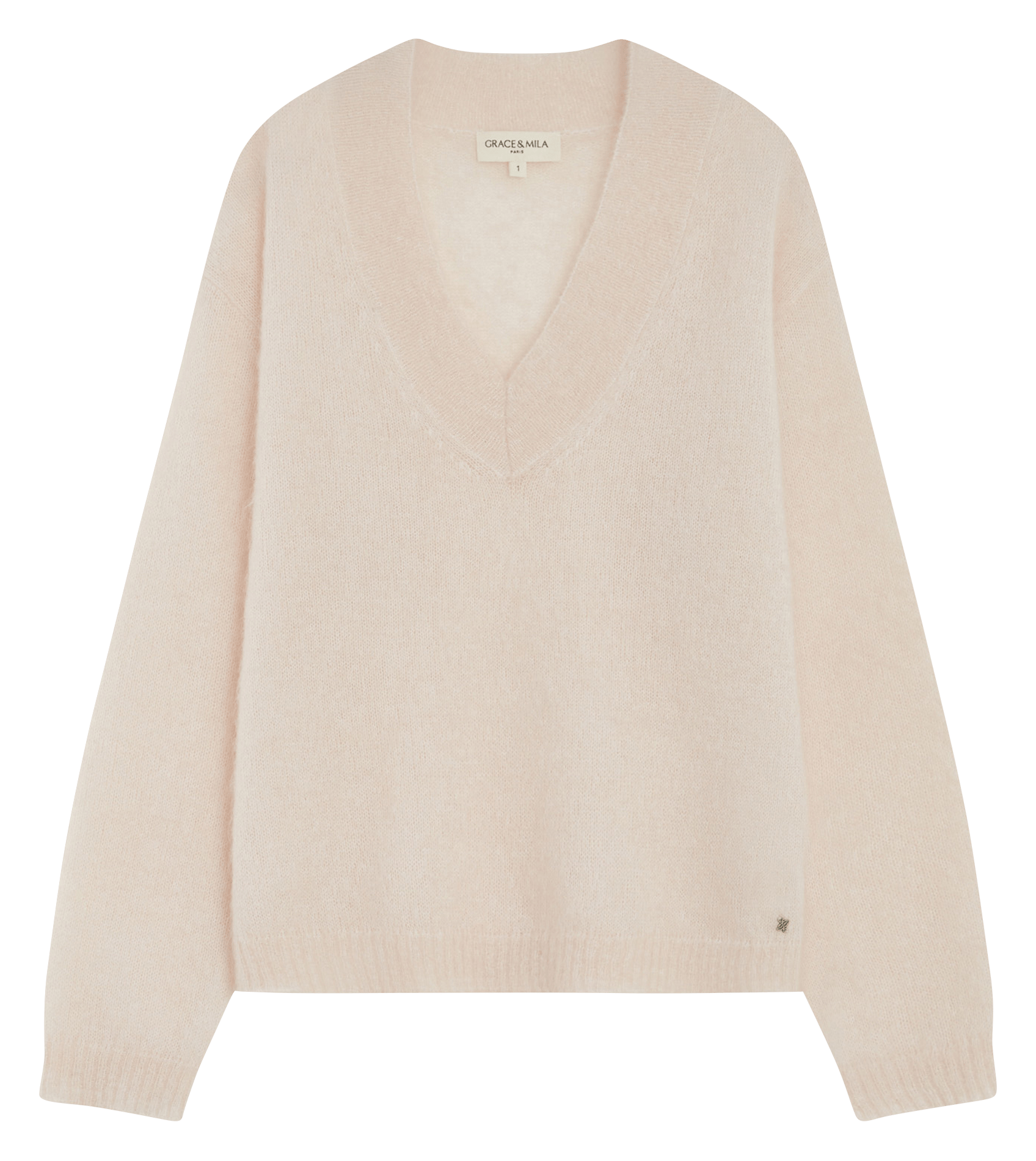 Weiter Pullover aus Mohair-Mix mit V-Ausschnitt GRACE ET MILA Beige