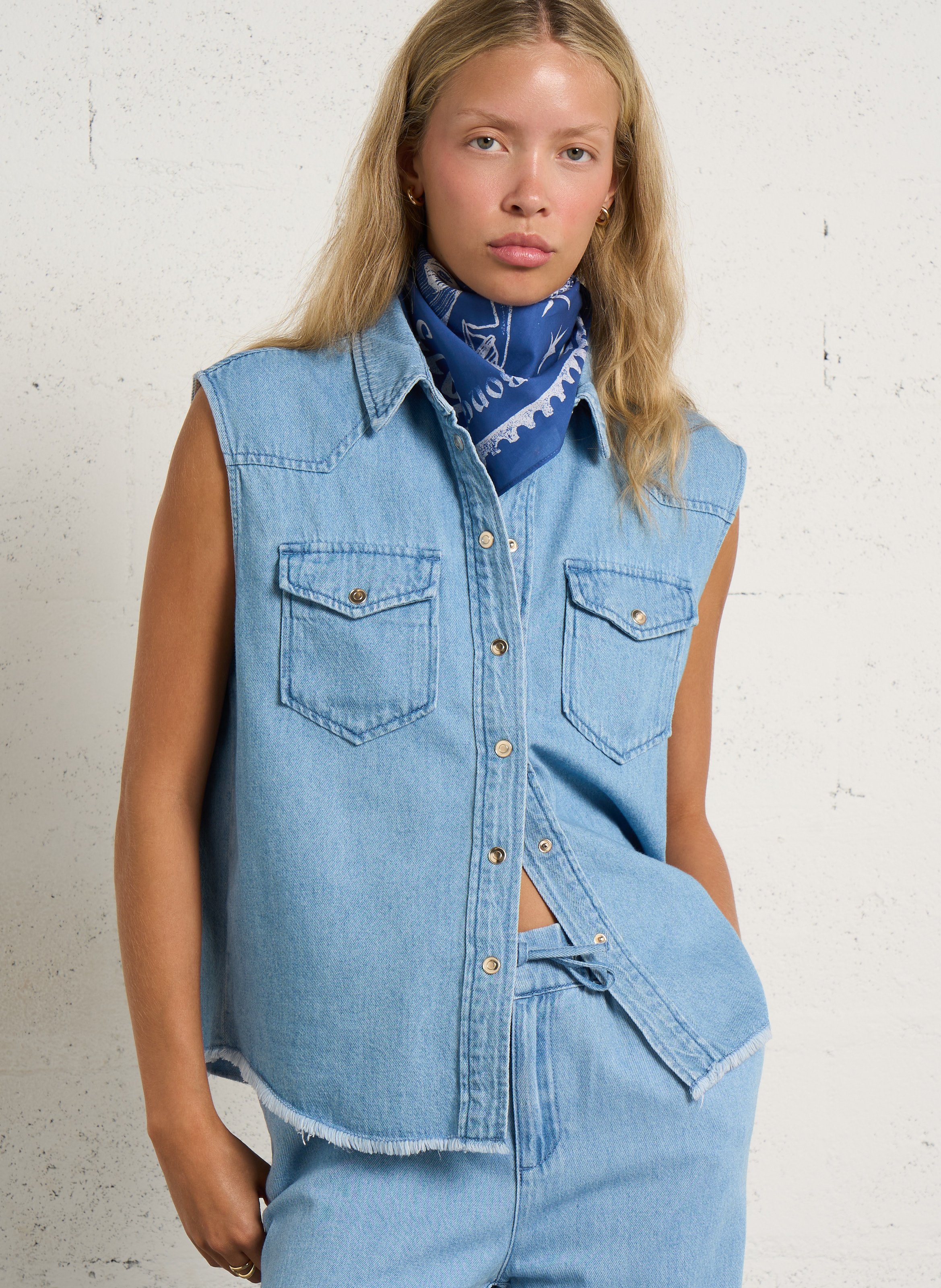 Sleeveless classic collar denim shirt MAISON 123 Blue