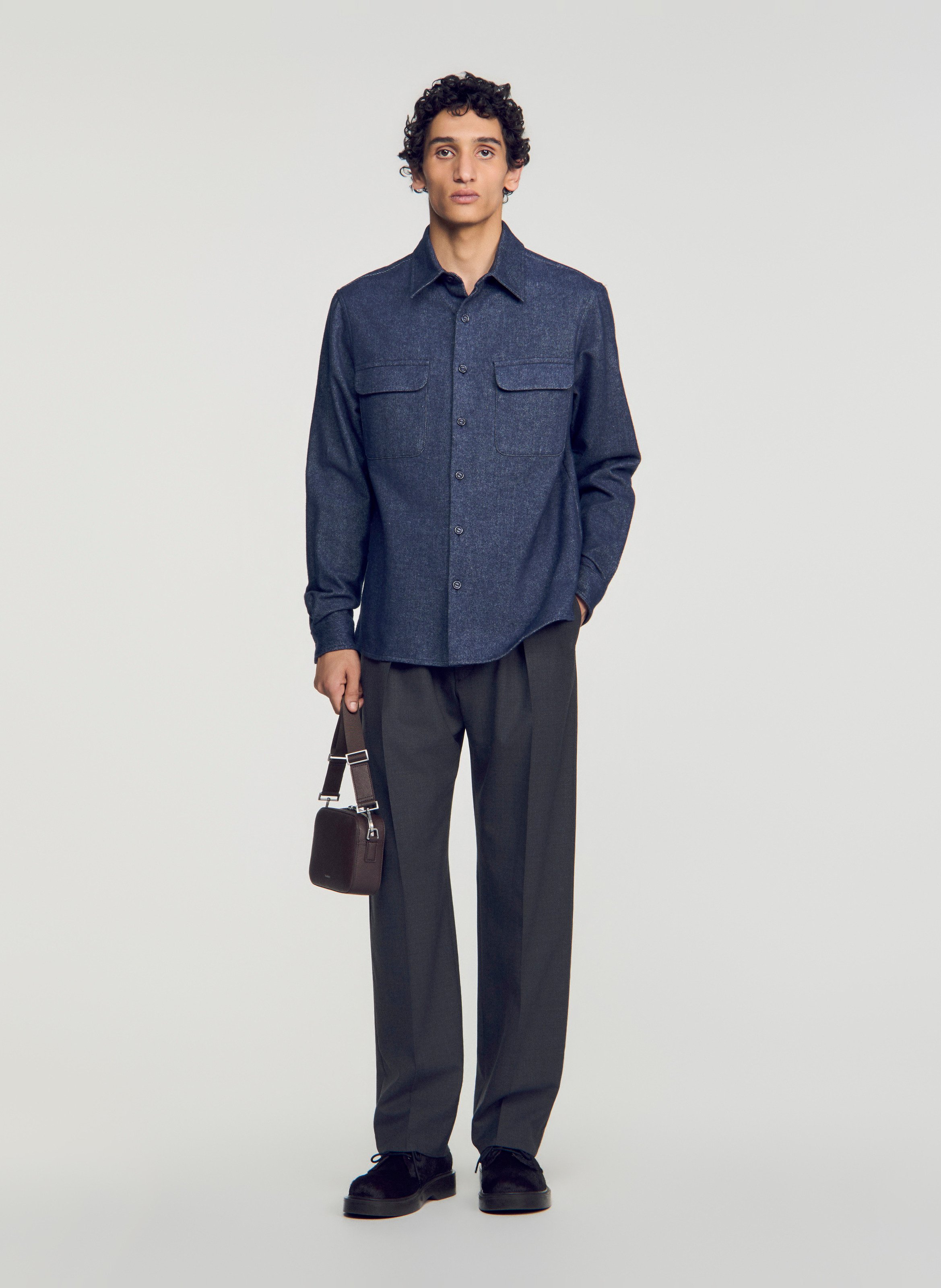 Chemise droite boutonnée unie SANDRO Bleu