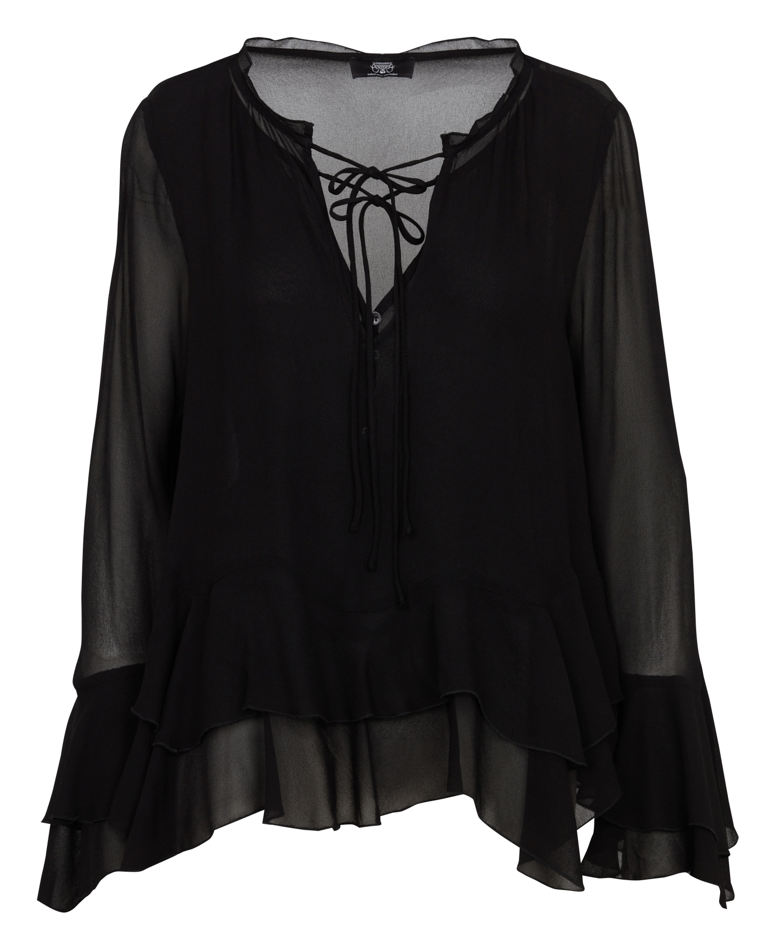 Blouse transparente à volants unie LE TEMPS DES CERISES Noir