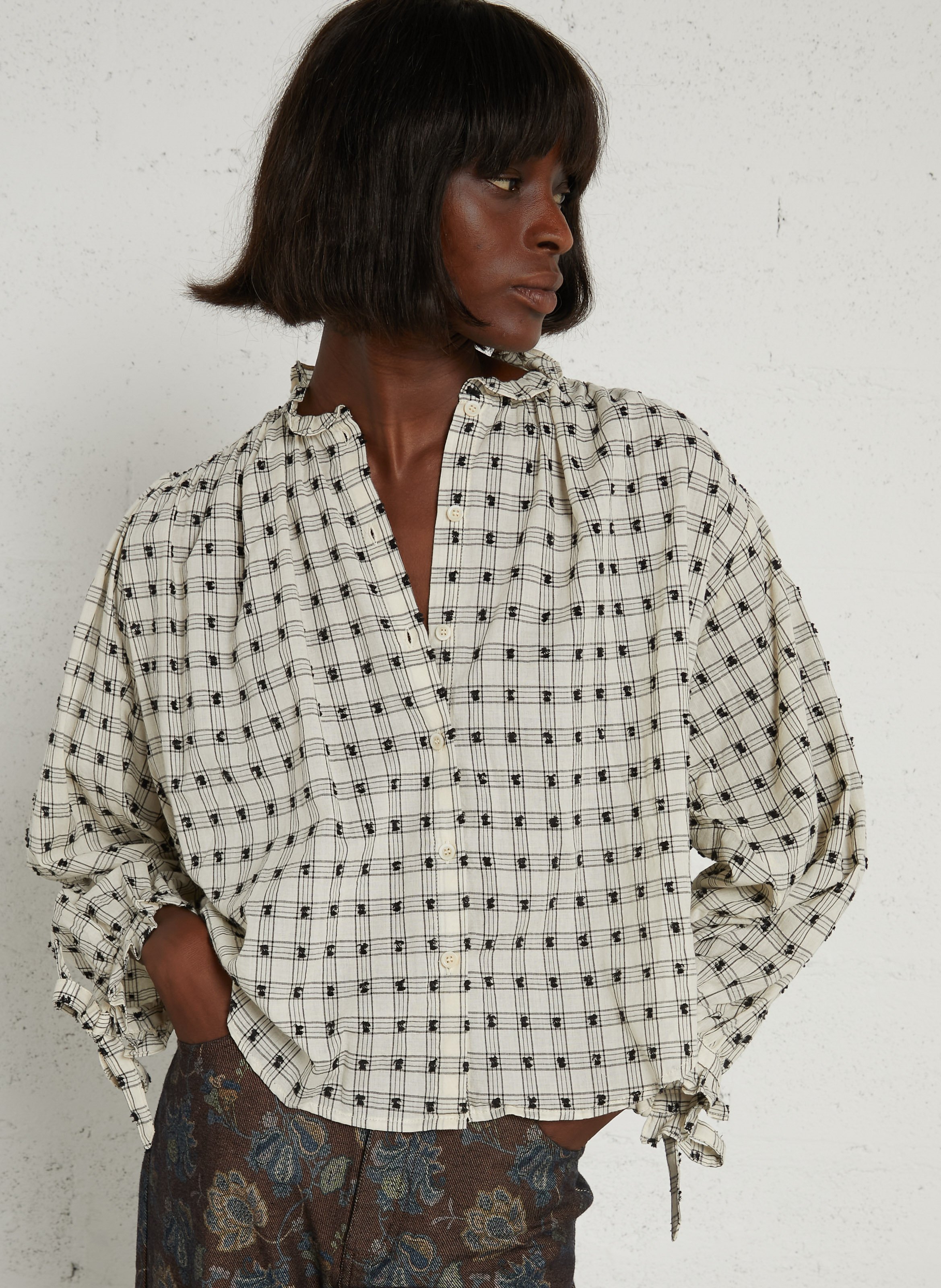 Bluse mit Volantkragen aus Baumwolle THE KORNER Beige